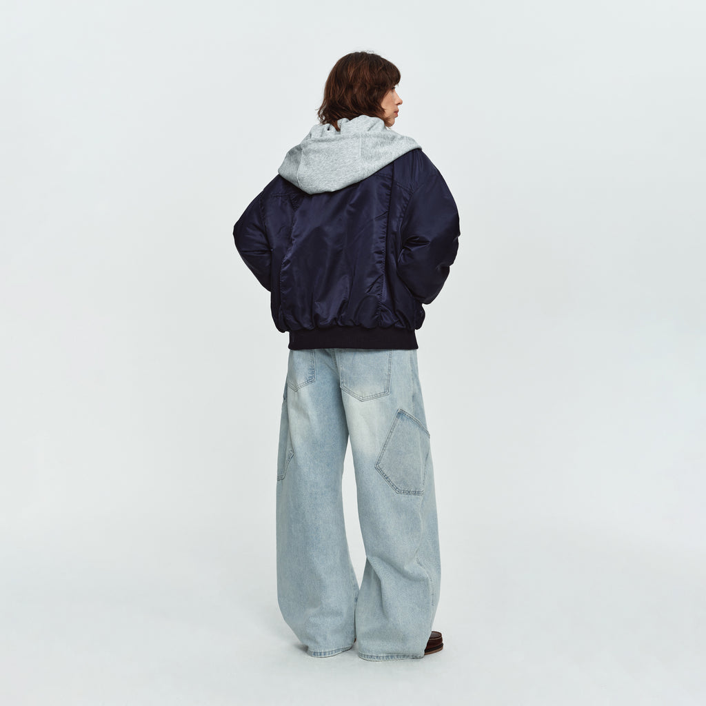 MADWITCH LAYERED HOODED DUAL-ZIP BOMBER JACKET #C2026382
