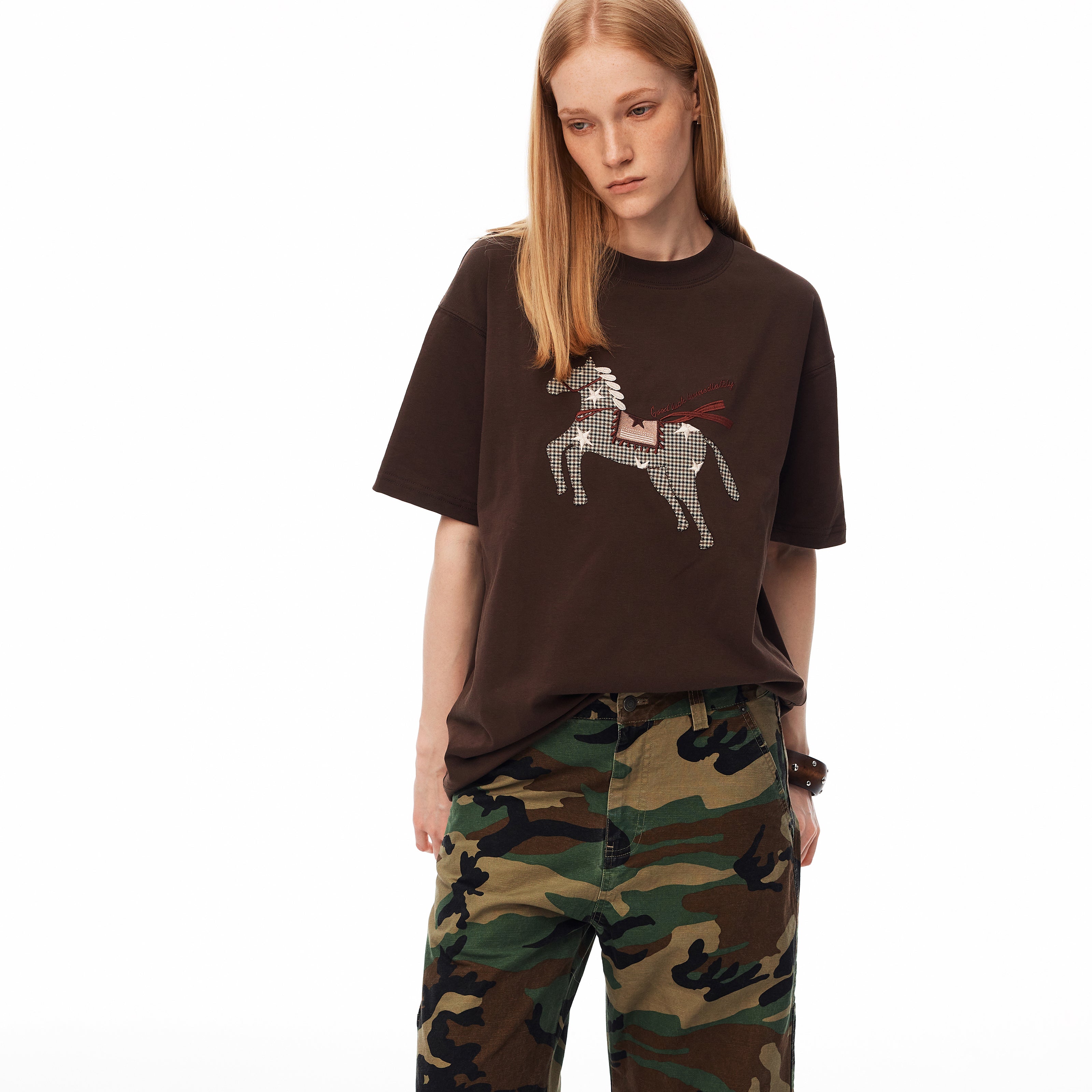 MADWITCH PLAID HORSE PATCH EMBROIDERED TEE #880898