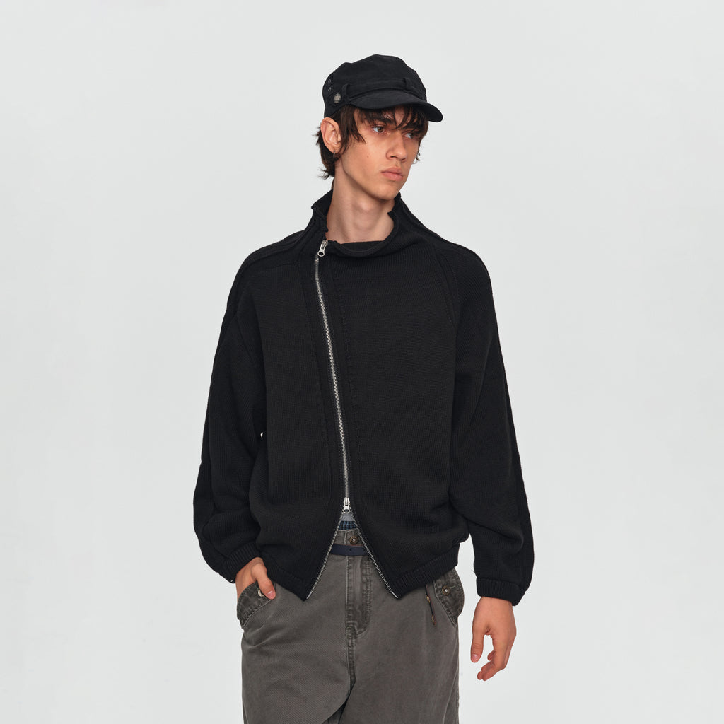 MADWITCH ASYMMETRIC-ZIP CROPPED KNIT CARDIGAN #GPMYC023