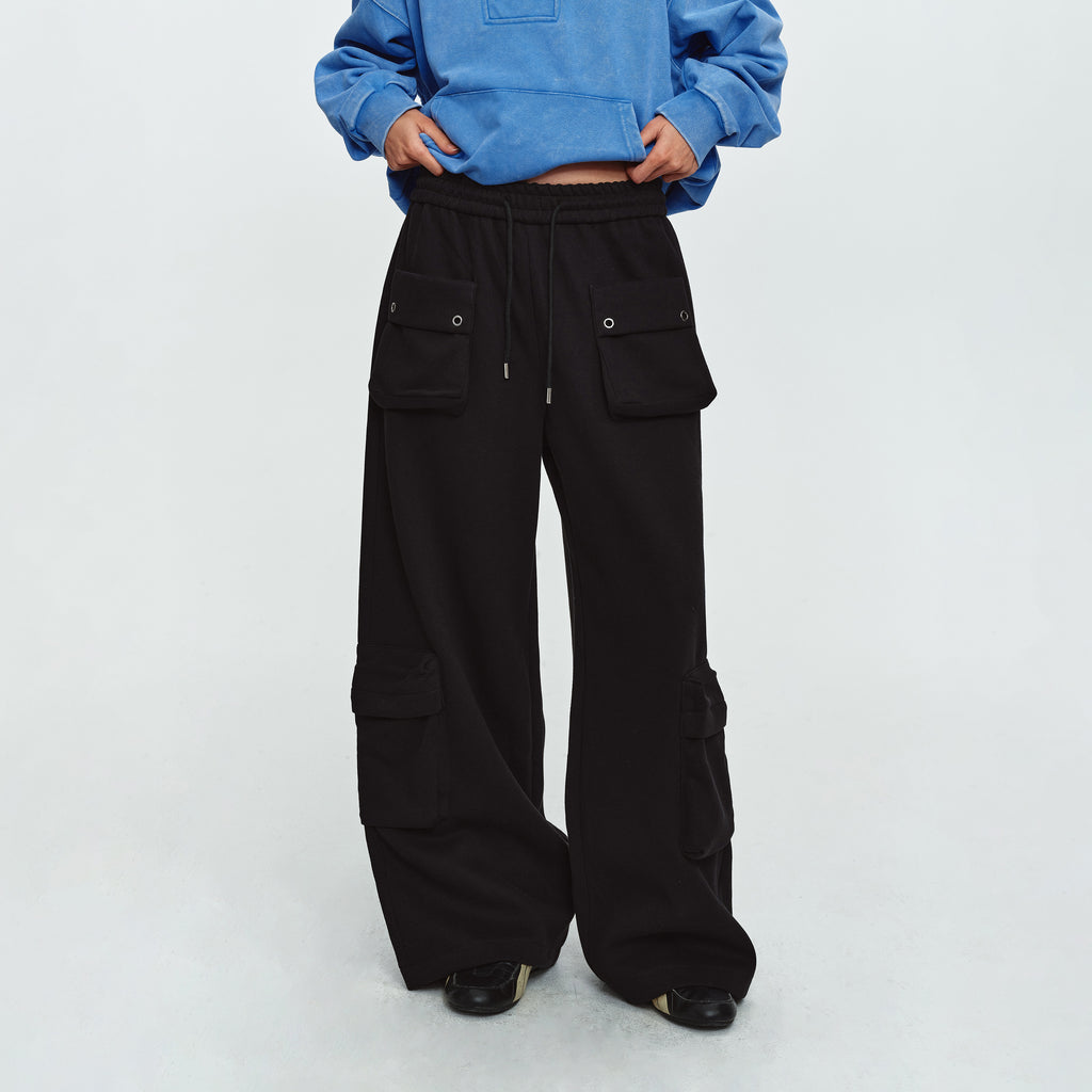 MADWITCH MULTI-POCKET DRAWSTRING WIDE-LEG SWEATPANTS #HL801