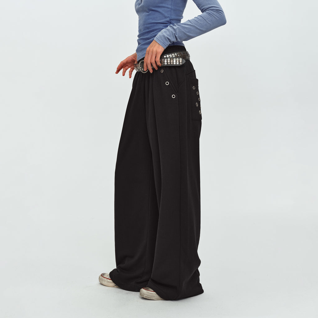 MADWITCH EYELET STUDDED WIDE-LEG SWEATPANTS #CK61109