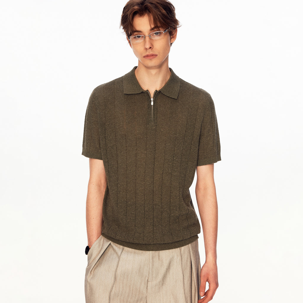 MADWITCH HALF ZIP RIBBED POLO SHIRT #86130