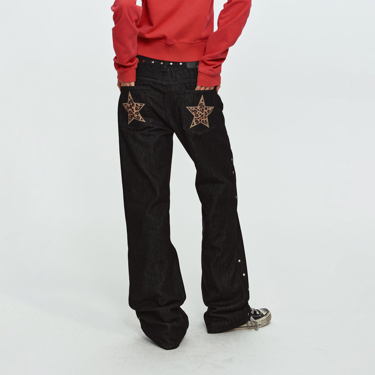 MADWITCH STUDDED LEOPARD-STAR FLARE JEANS #G60090