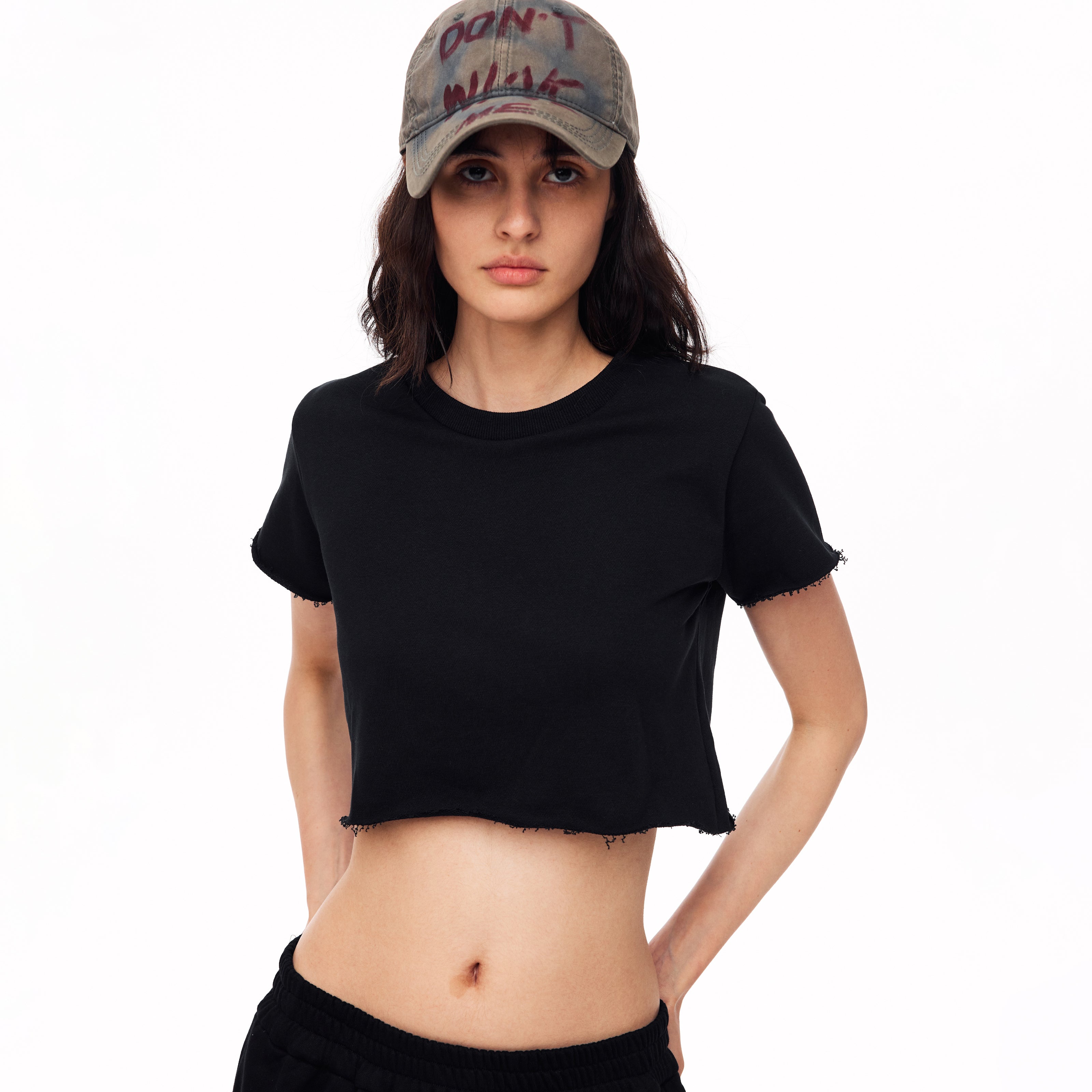 MADWITCH RAW EDGE CROPPED CREWNECK TEE #2026569