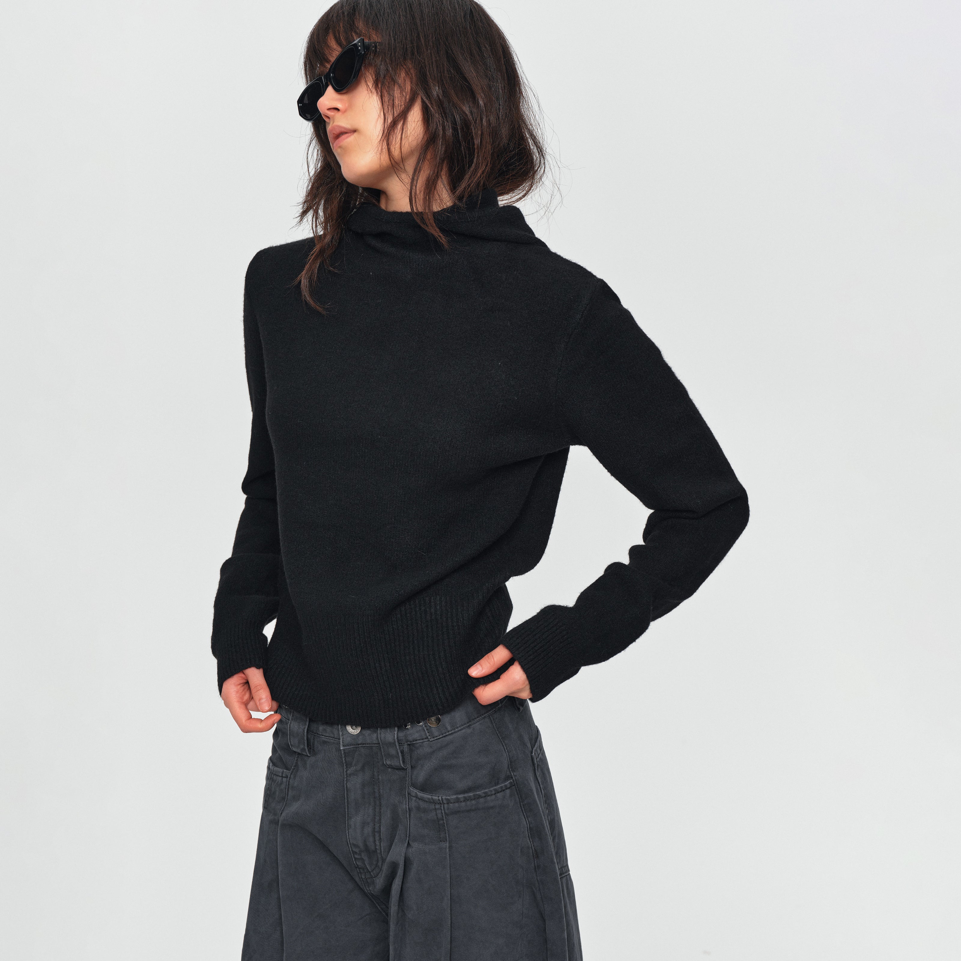 MADWITCH CROPPED SLOUCHY-HOOD KNIT SWEATER #MYC025