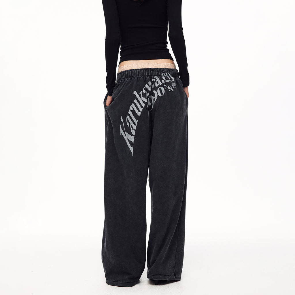 MADWITCH WASHED GRAPHIC WIDE-LEG SWEATPANTS #CK61053