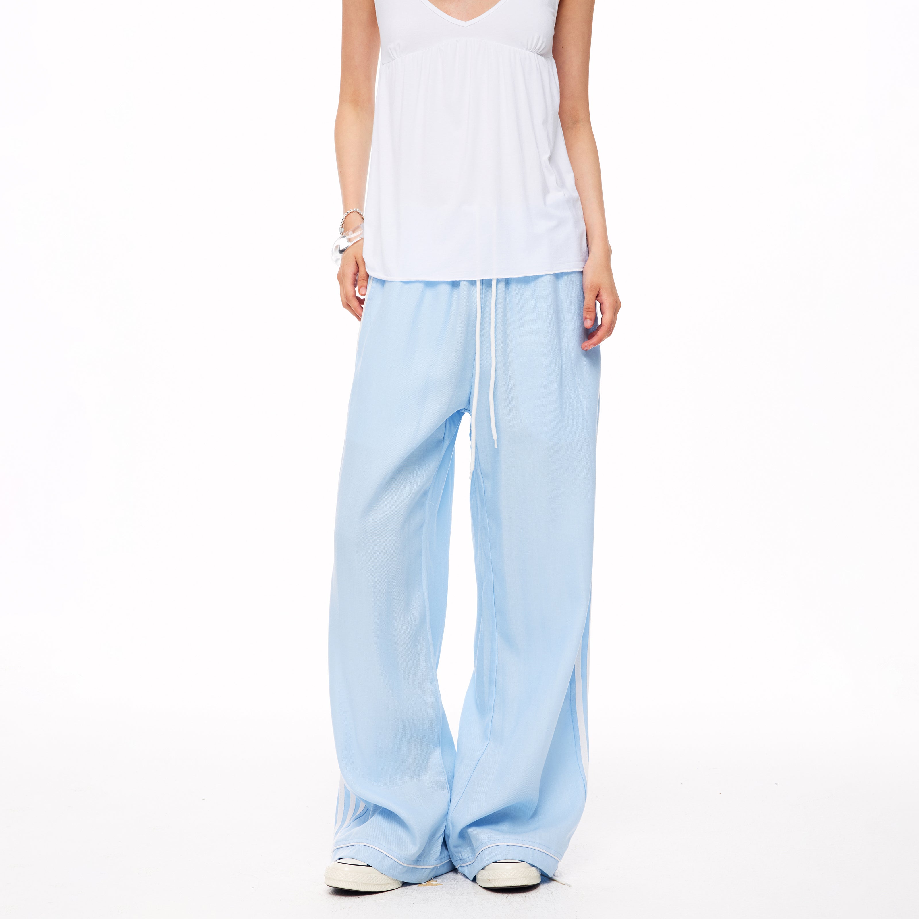 MADWITCH STRIPED LYOCELL-LINEN WIDE-LEG PANTS #CK61057