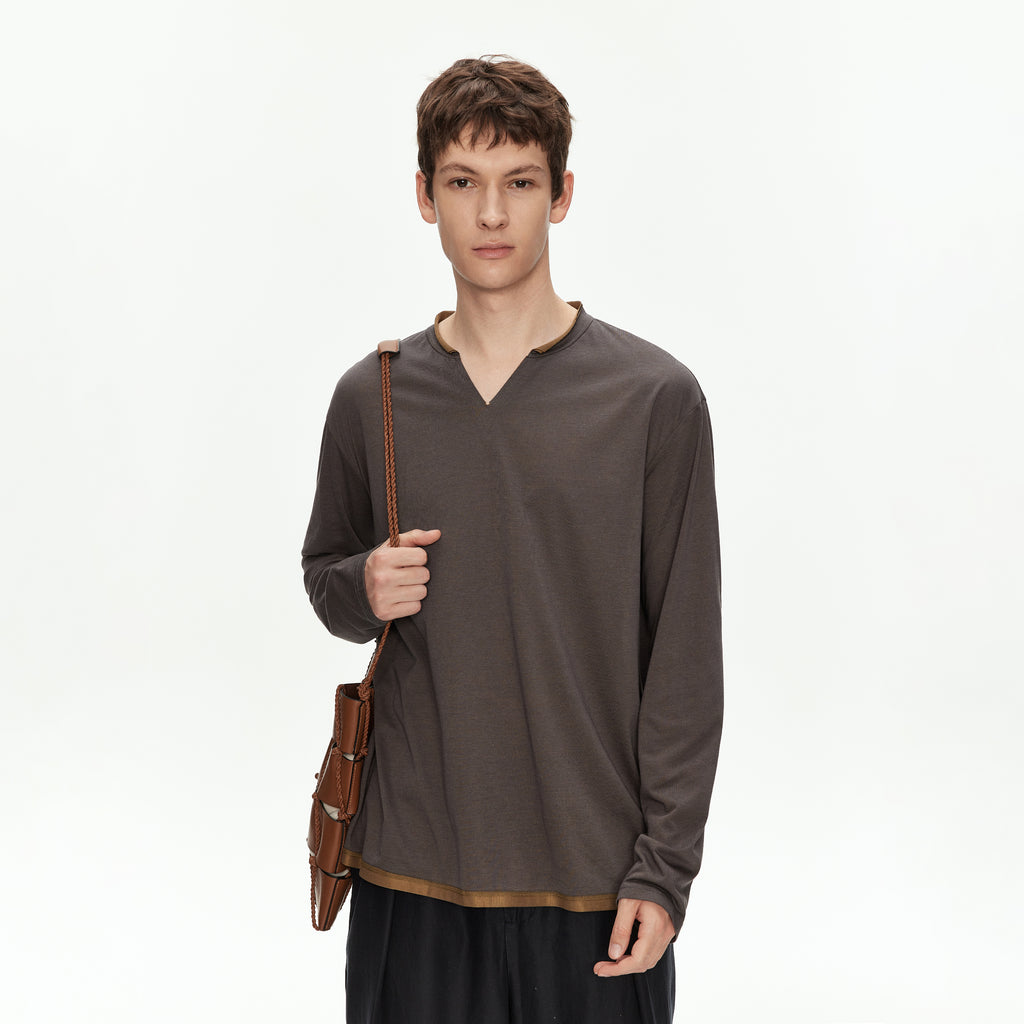 MADWITCH COLORBLOCK HENLEY LONG TEE #M1175