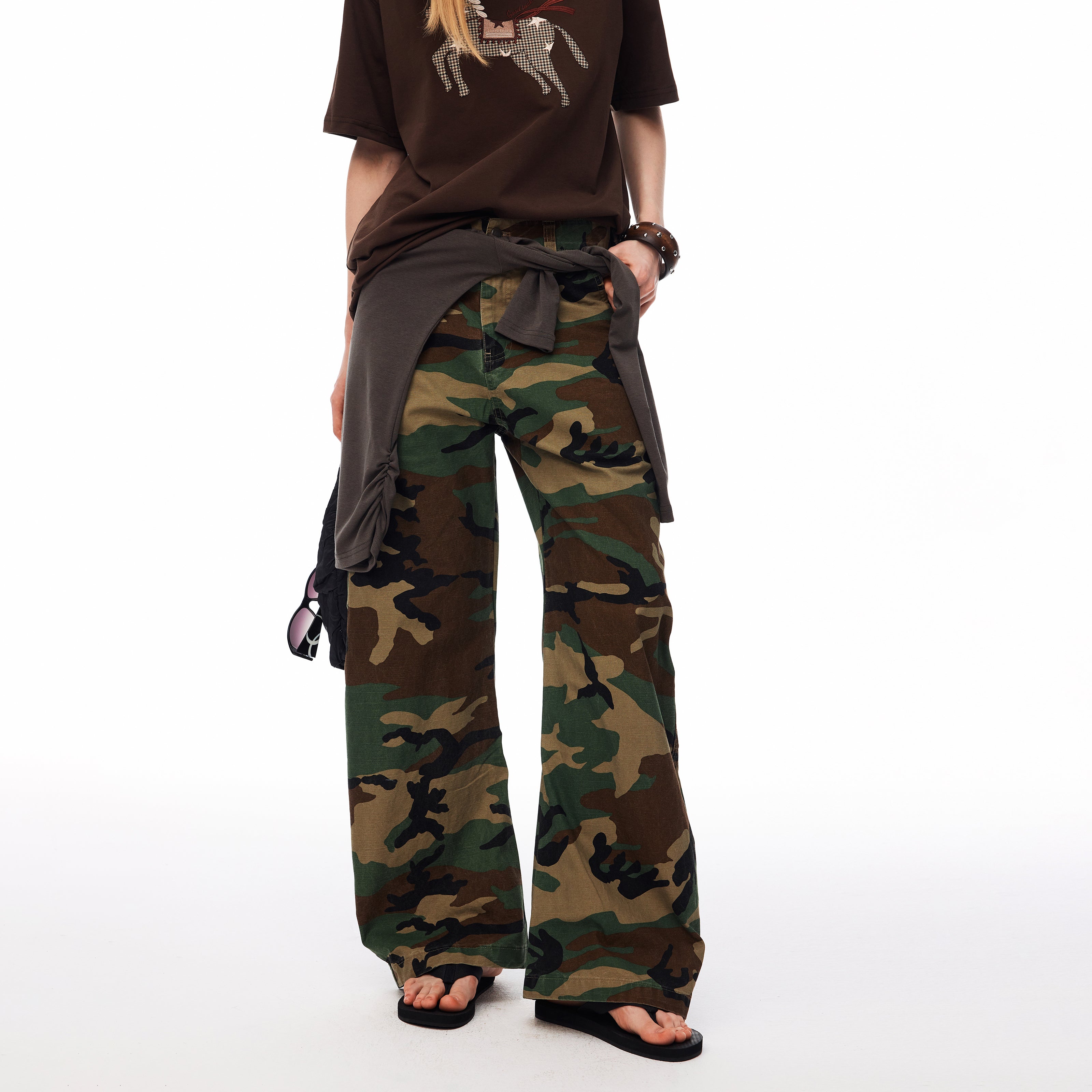 MADWITCH CAMO LEOPARD CURVED CARGO PANTS #CK61063