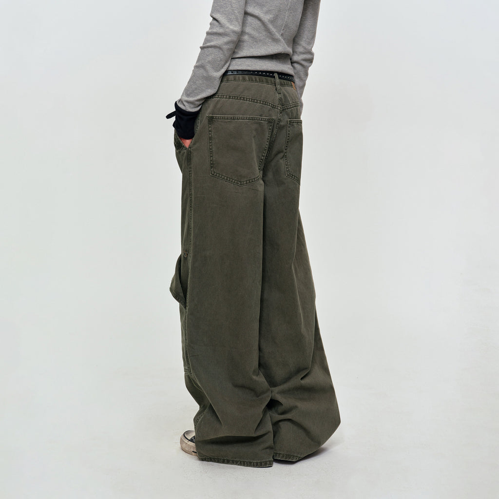 MADWITCH WASHED PANELED WIDE-LEG CARGO PANTS #DR9621