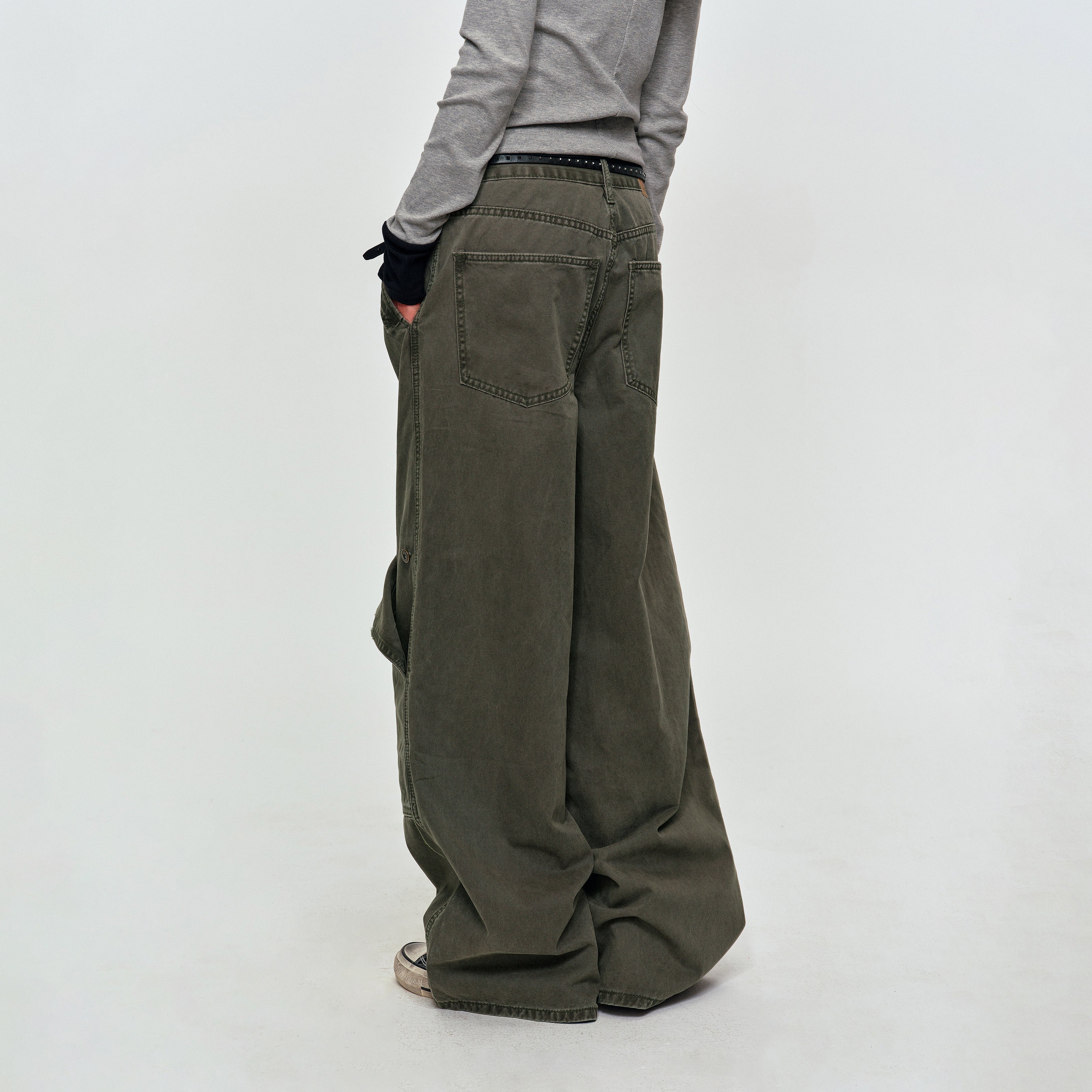 MADWITCH WASHED PANELED WIDE-LEG CARGO PANTS #DR9621