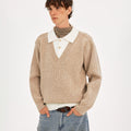 MADWITCH COLORBLOCK FAUX LAYER WOOL SWEATER #STYY8888