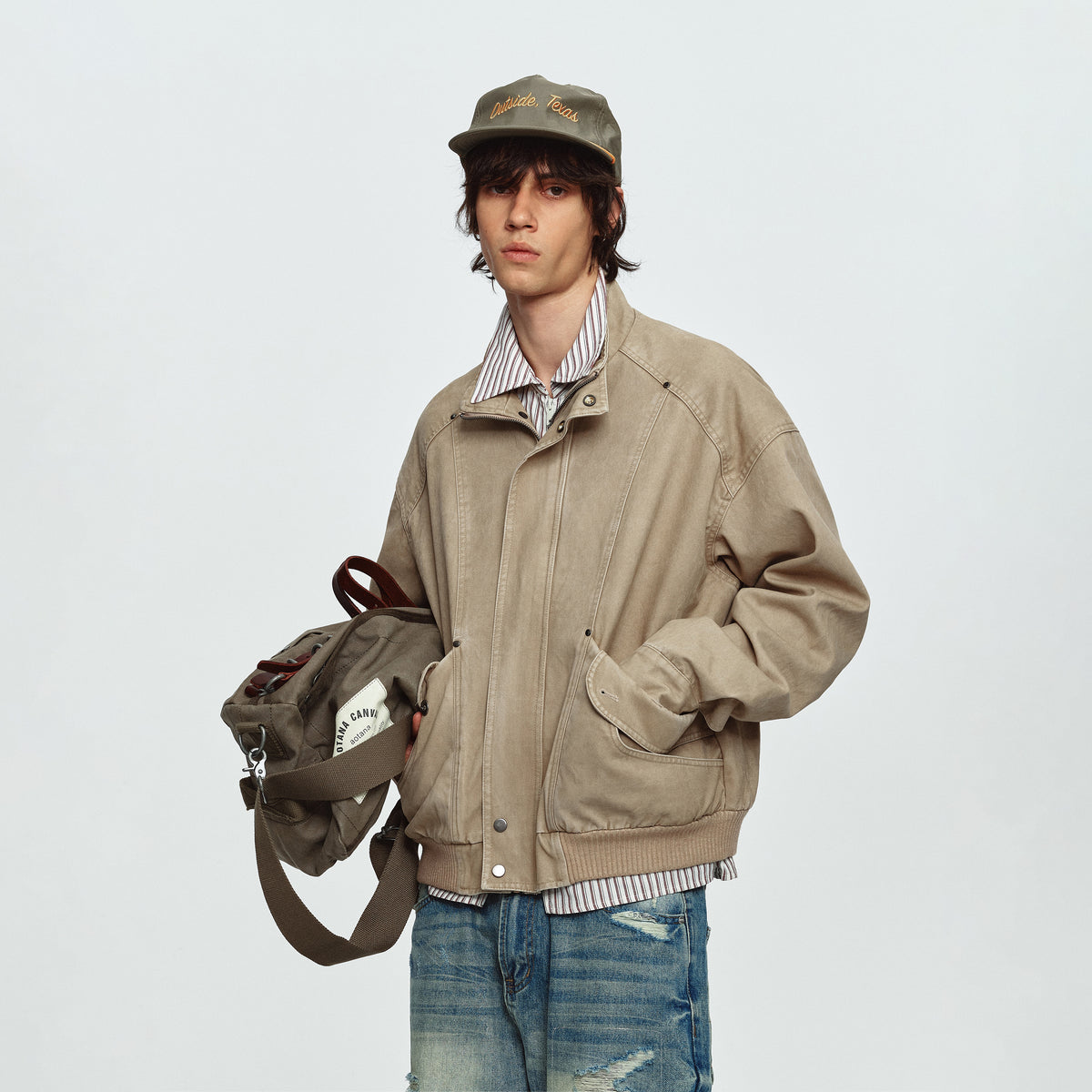 MADWITCH WASHED DISTRESSED CINCHED CROPPED UTILITY JACKET #AW26121
