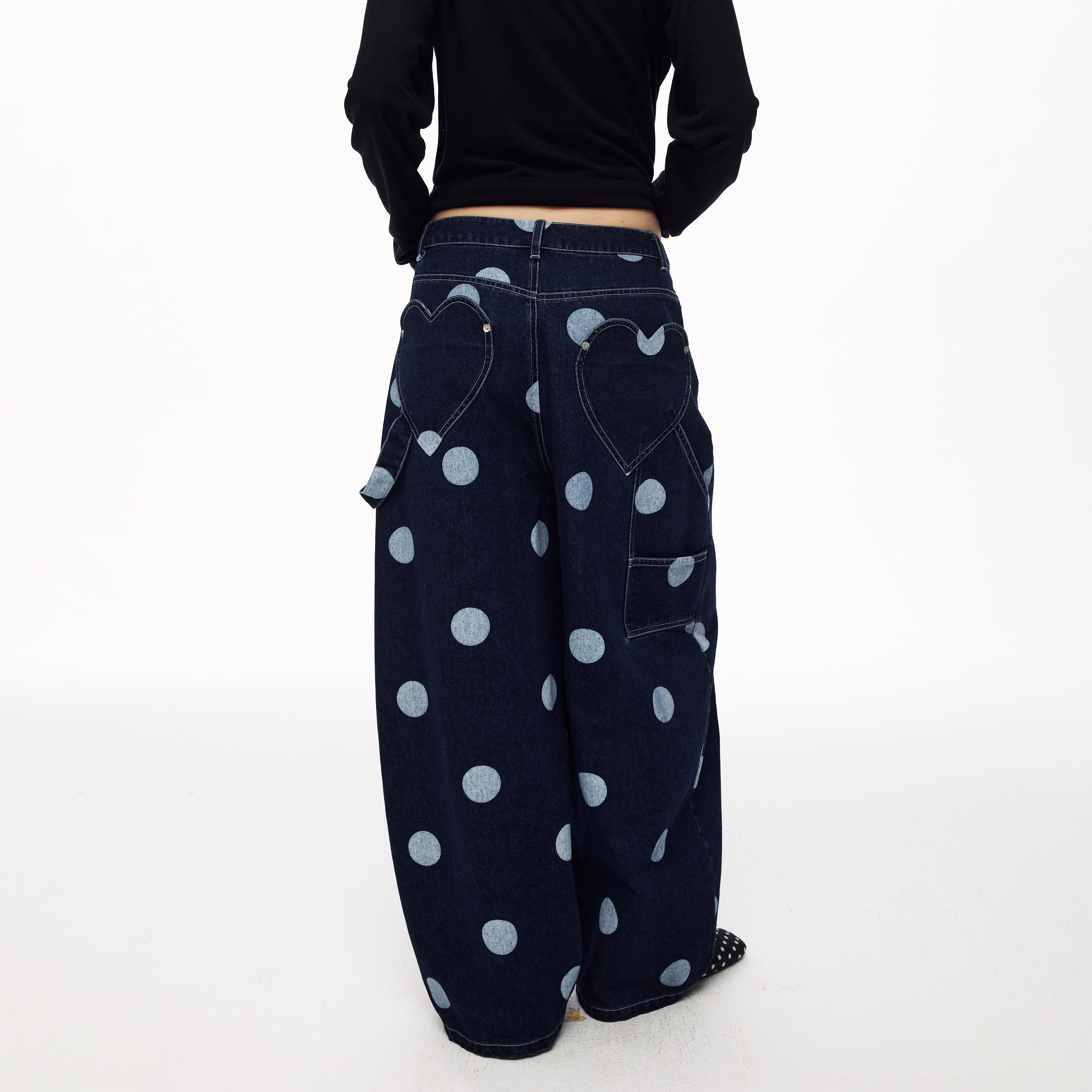 MADWITCH HEART DOT-PRINT WIDE-LEG JEANS #AK172