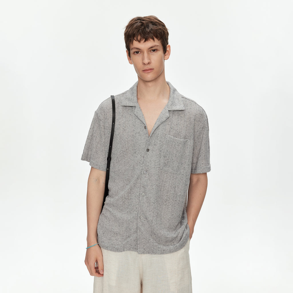 MADWITCH LINEN TEXTURE CUBA COLLAR SHIRT #C2651C26