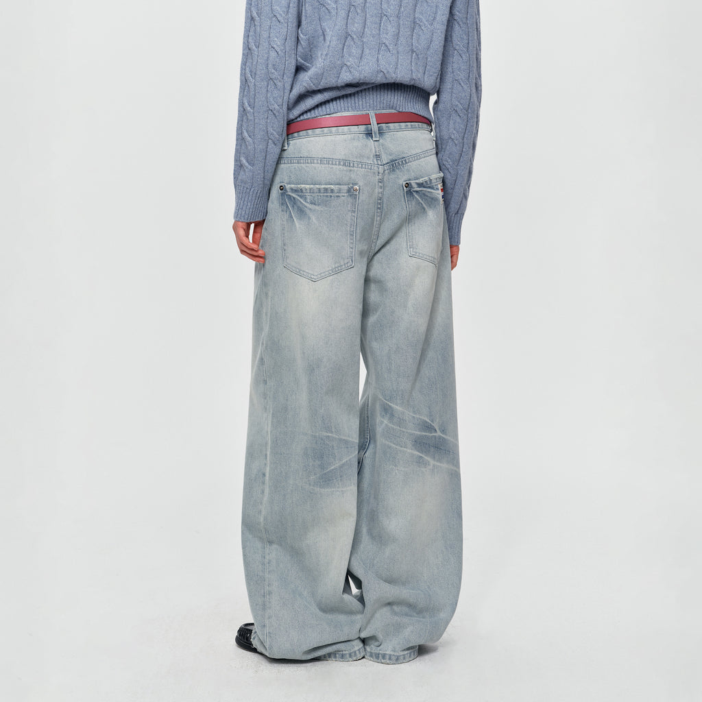 MADWITCH VINTAGE WASHED DRAPED WIDE-LEG JEANS #BKJ7102