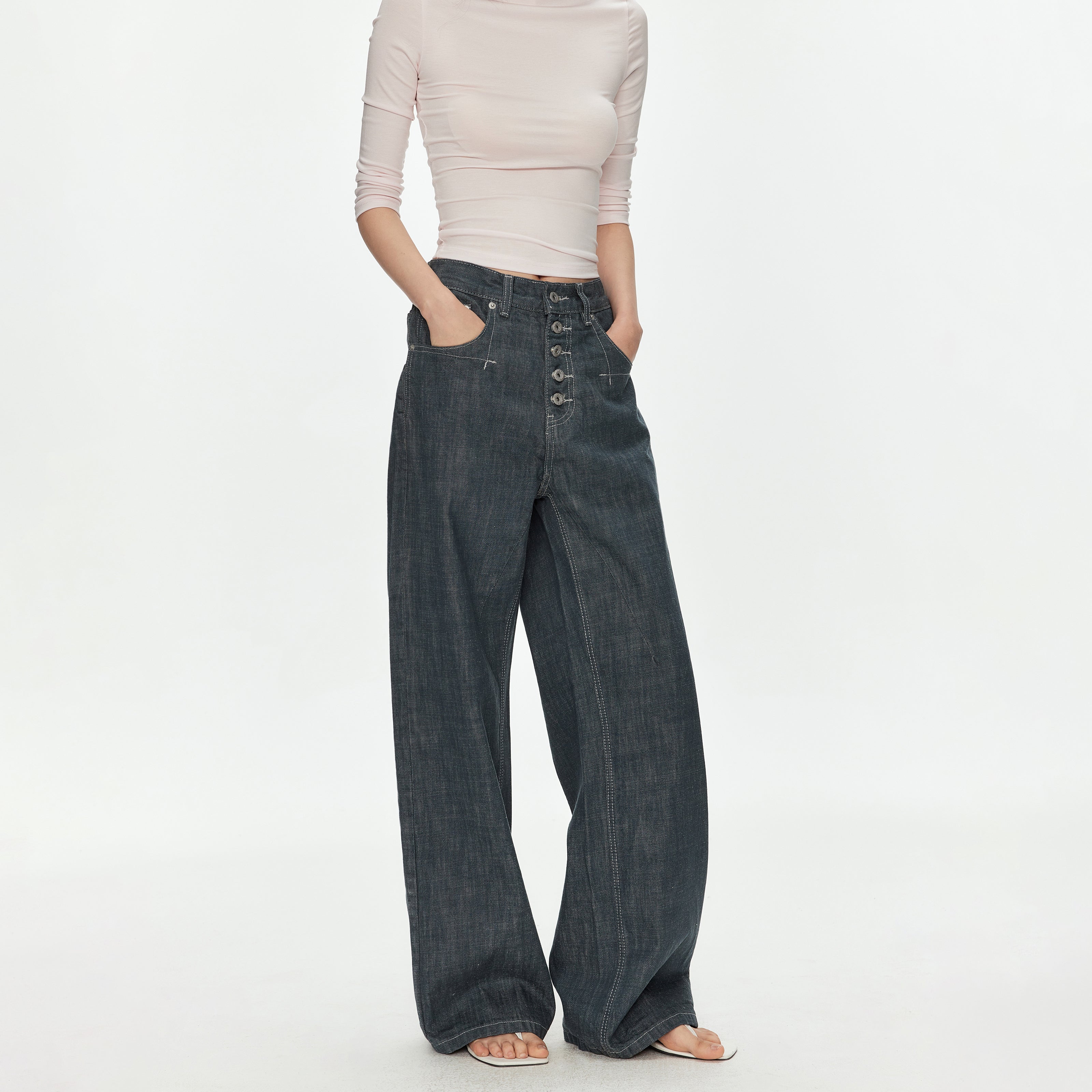 MADWITCH BUTTON FRONT VINTAGE WIDE JEANS #GPC9817