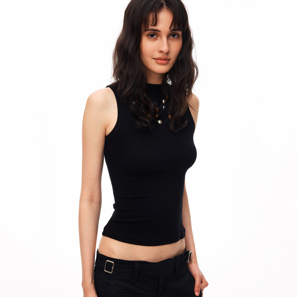 MADWITCH RIBBED MOCK NECK SLEEVELESS TANK #G2034