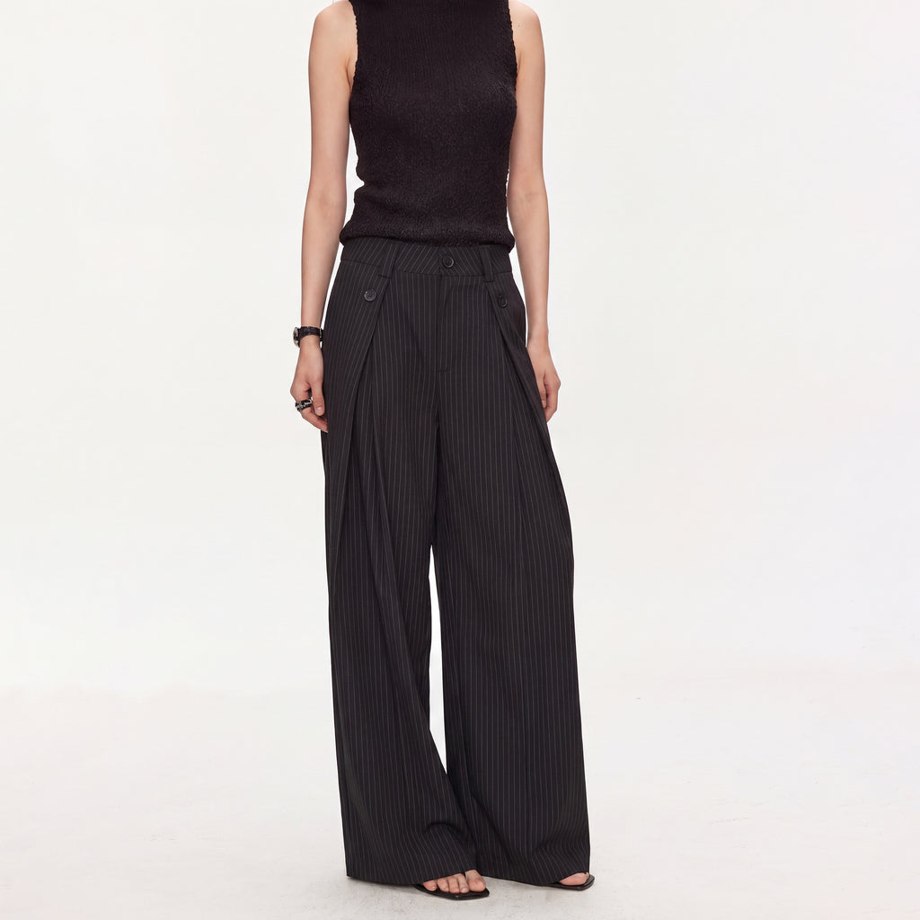 MADWITCH PINSTRIPE PLEATED WIDE-LEG TROUSERS #CK61093