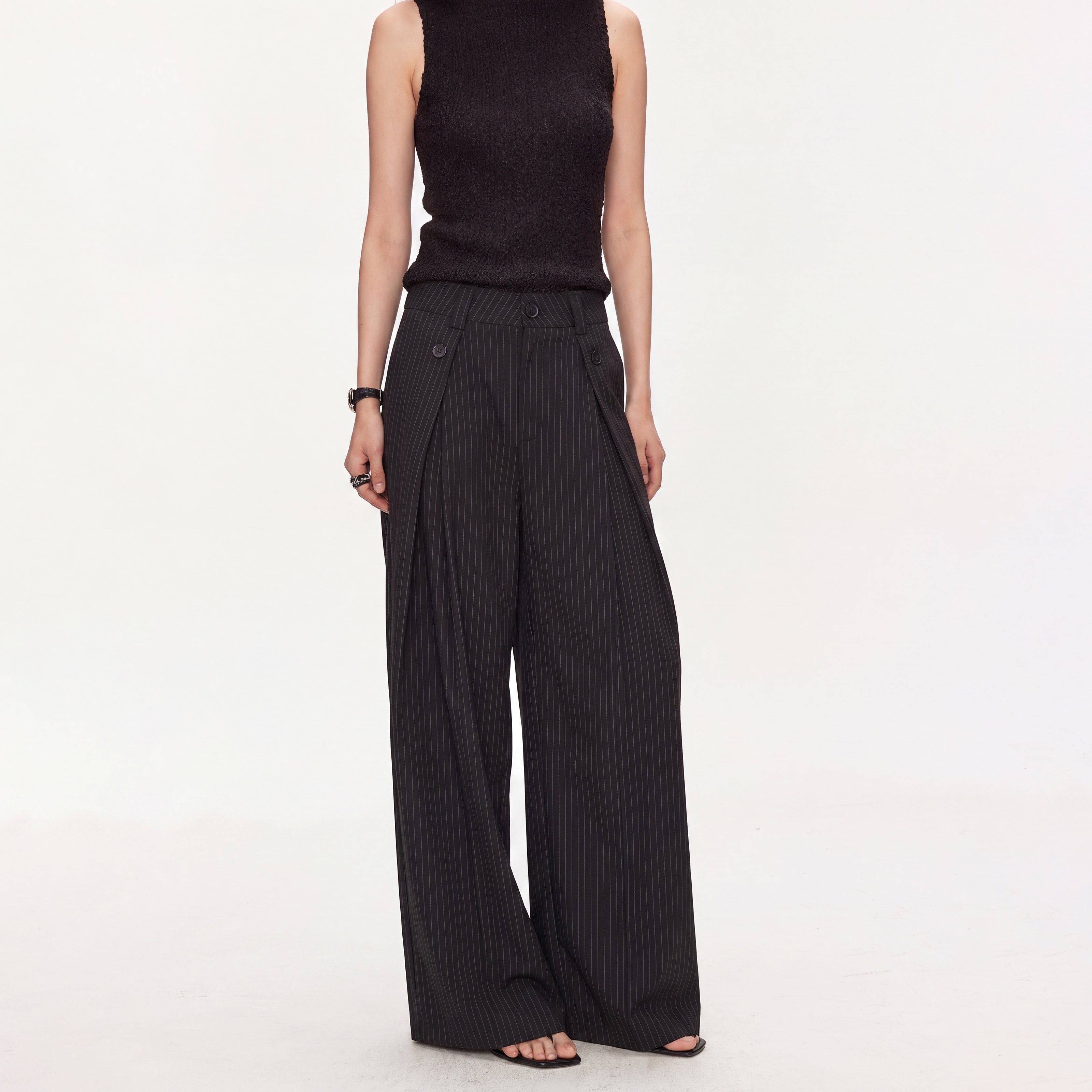 MADWITCH PINSTRIPE PLEATED WIDE-LEG TROUSERS #CK61093