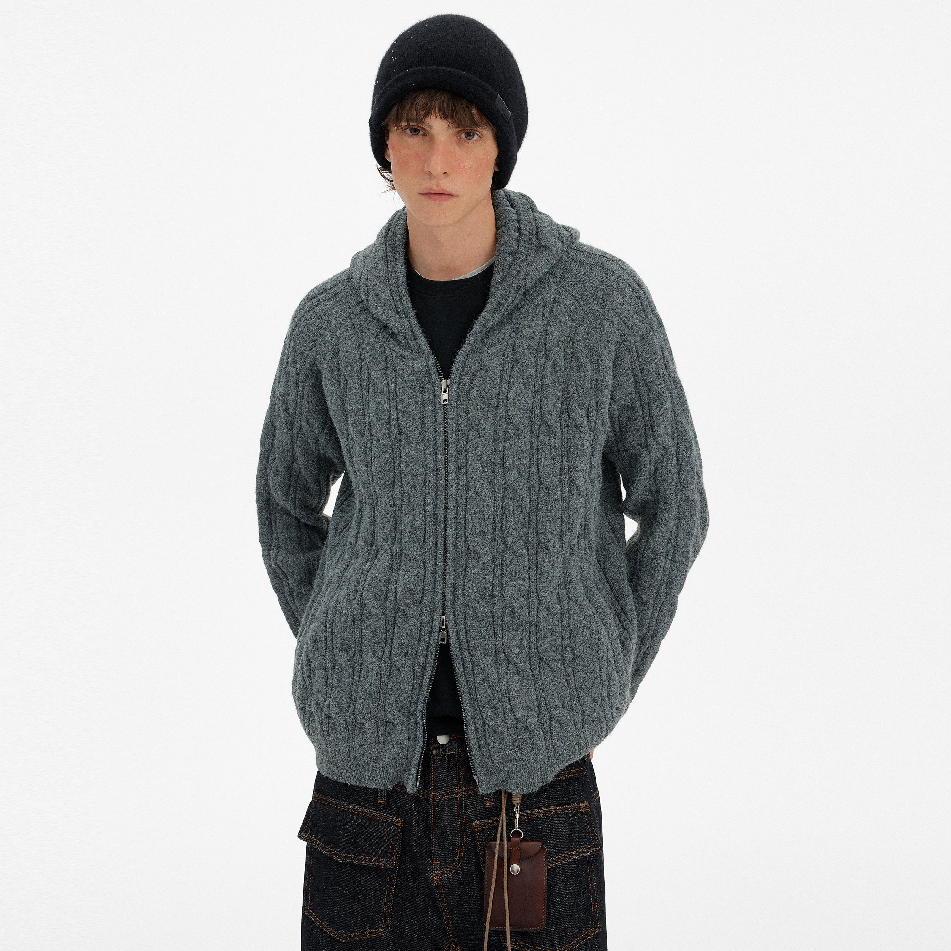MADWITCH RETRO CABLE KNIT HOODIE #MY020