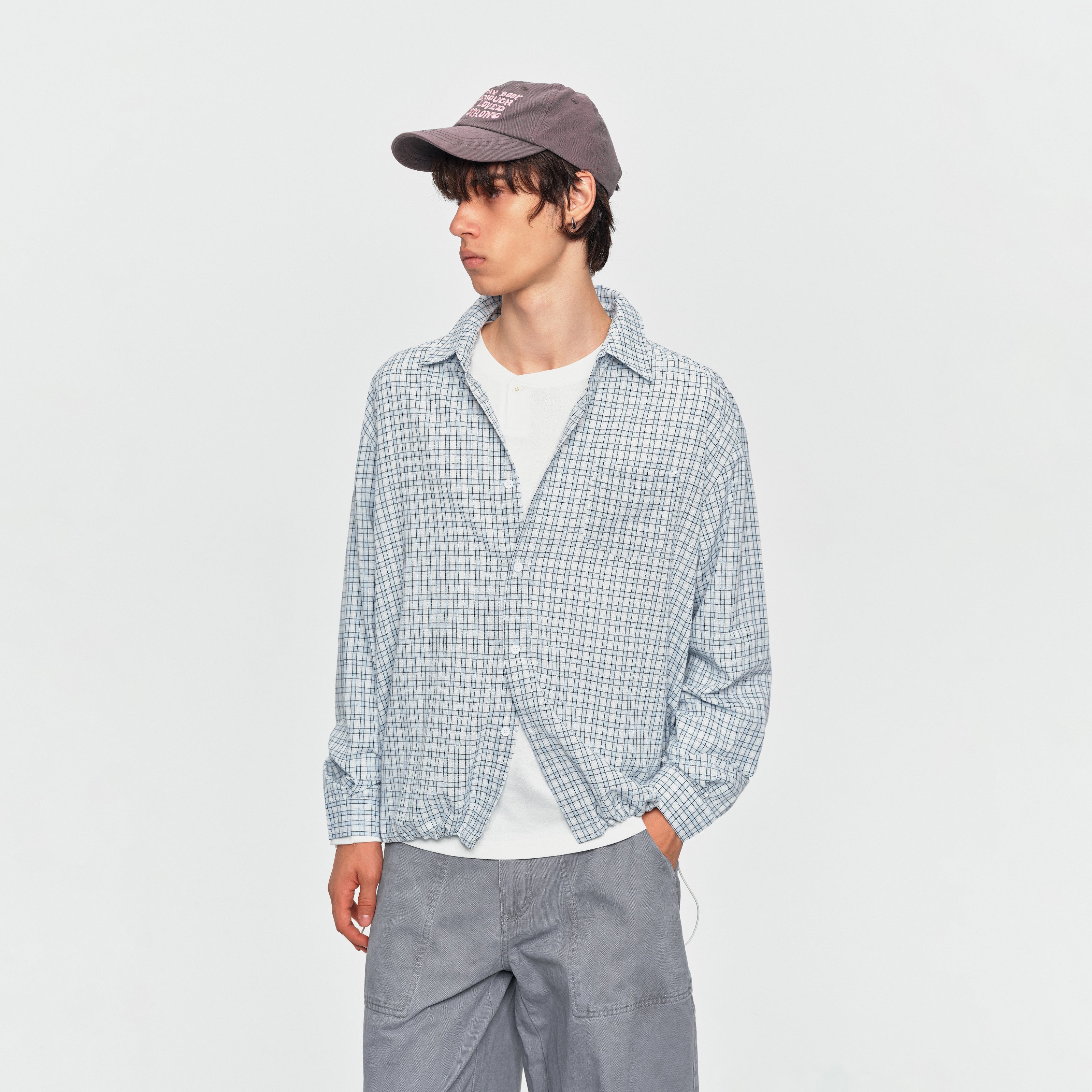 MADWITCH DRAWSTRING PLAID SHIRT #RC153