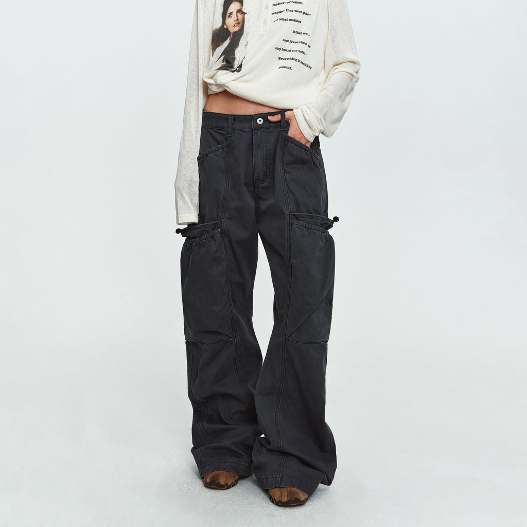MADWITCH WASHED PANELLED WIDE-LEG CARGO PANTS #DR9623