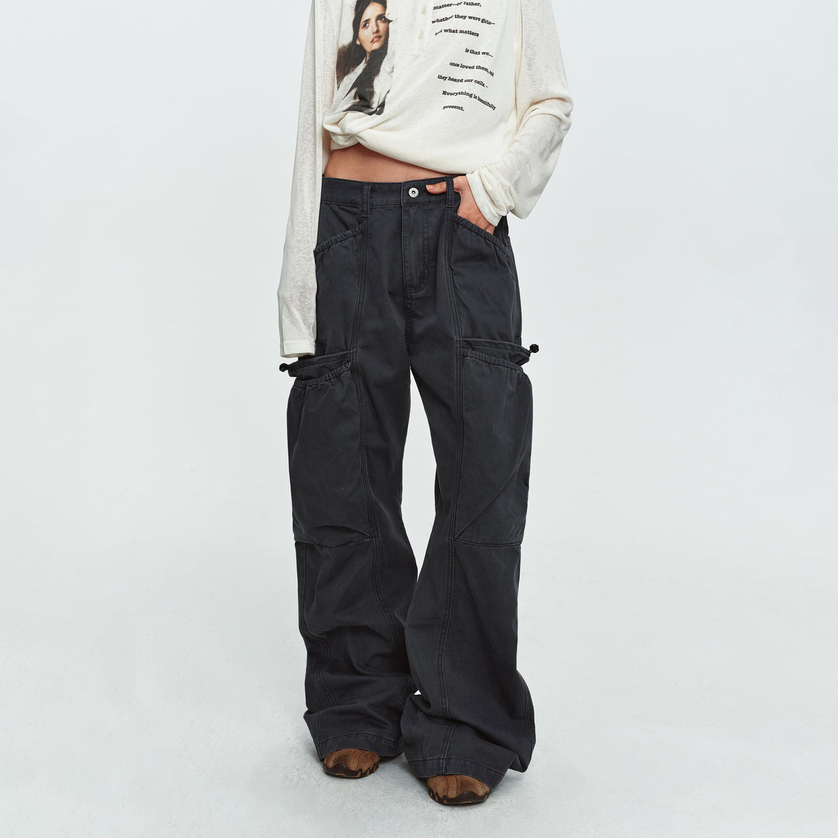 MADWITCH WASHED PANELLED WIDE-LEG CARGO PANTS #DR9623