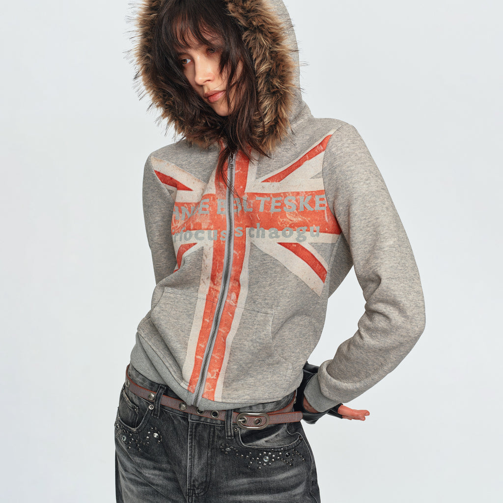 MADWITCH UNION JACK FUR-COLLAR HOODIE #2026553
