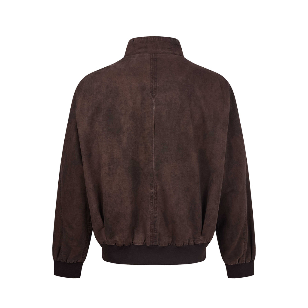 MADWITCH DISTRESSED STAND-COLLAR RIBBED-HEM CROPPED HARRINGTON JACKET #2607WT5116