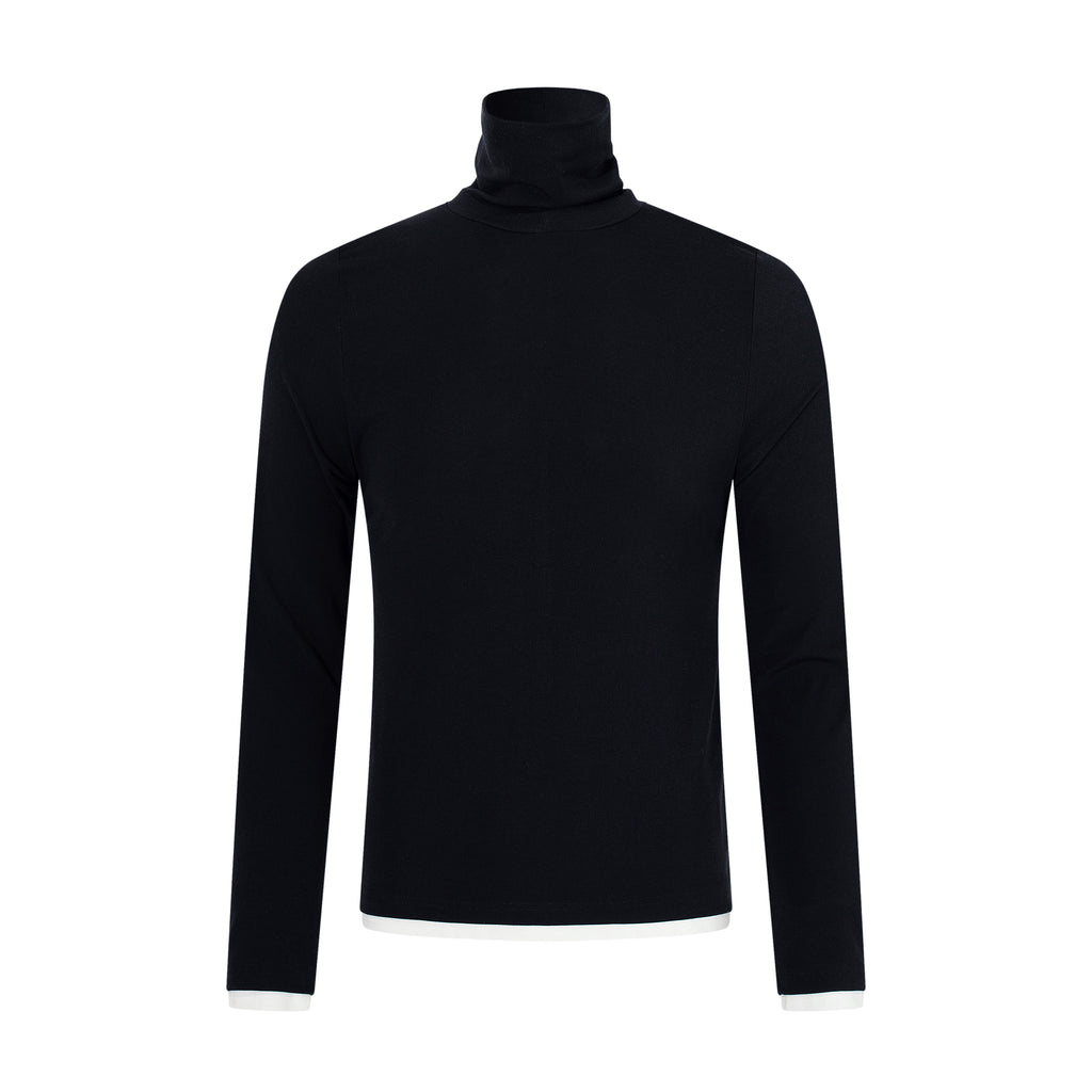MADWITCH CONTRAST-LAYERED LYOCELL HIGH-NECK SLIM-FIT LONGSLEEVE TEE #AW26144