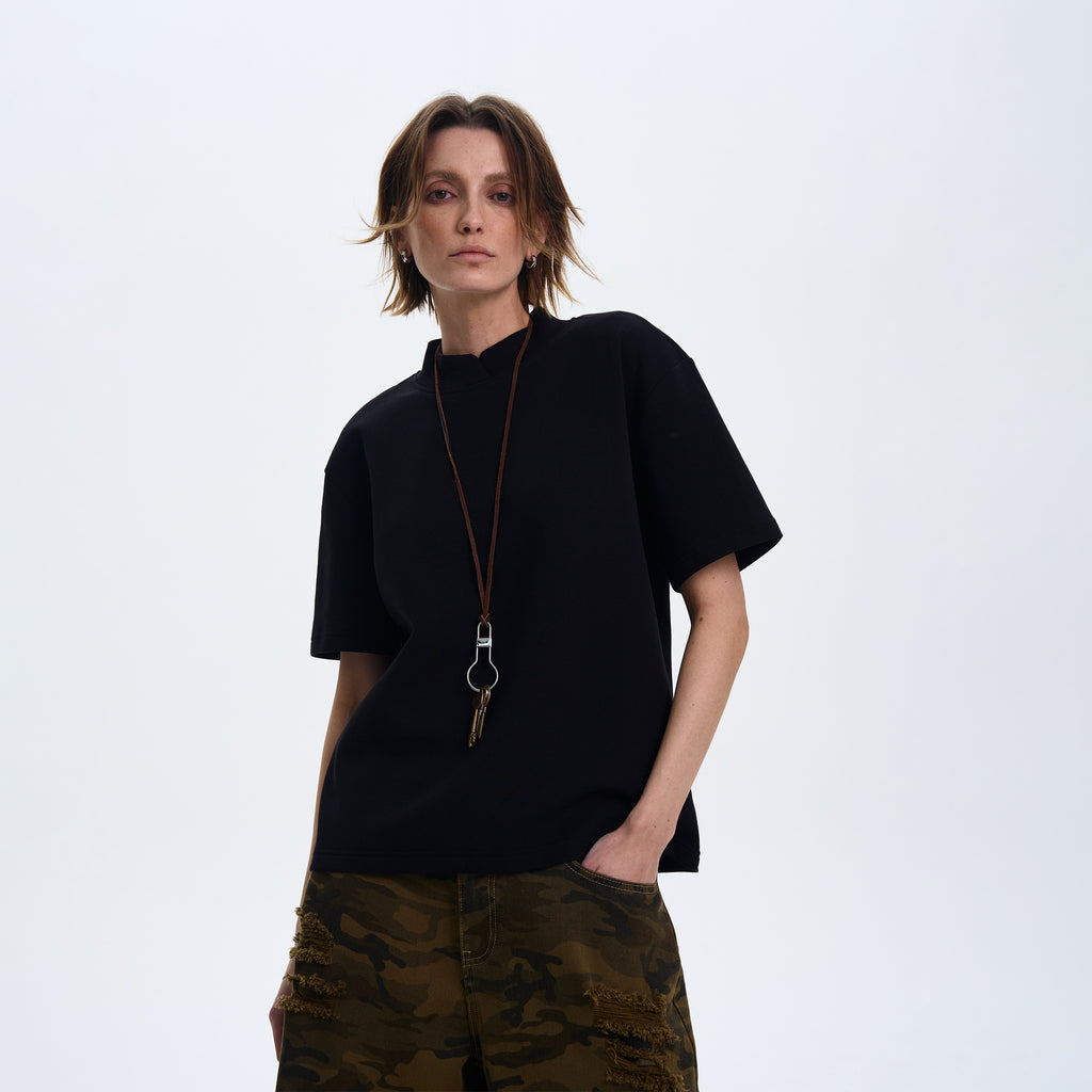 MADWITCH MINIMALIST SMALL COLLAR T-SHIRT #241316