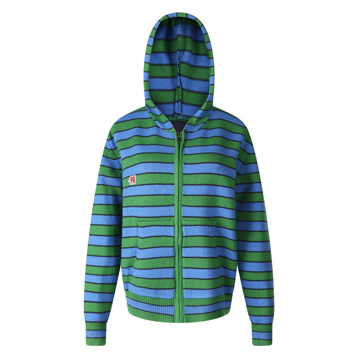 MADWITCH STRIPED EMBROIDERED ZIP HOODED CARDIGAN #L2026746