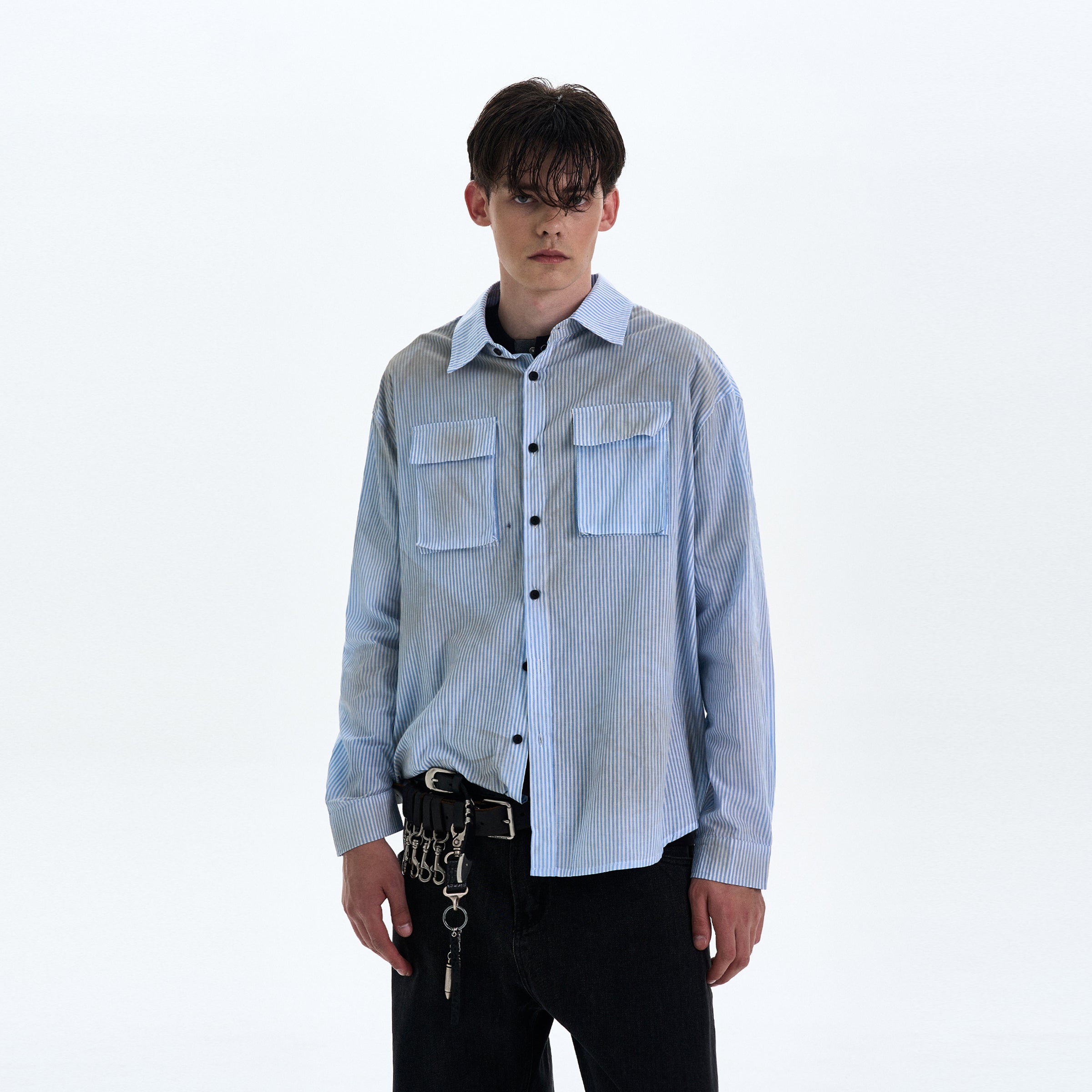 MADWITCH DIRTYFIT STRIPED BUTTON-UP SHIRT #L832