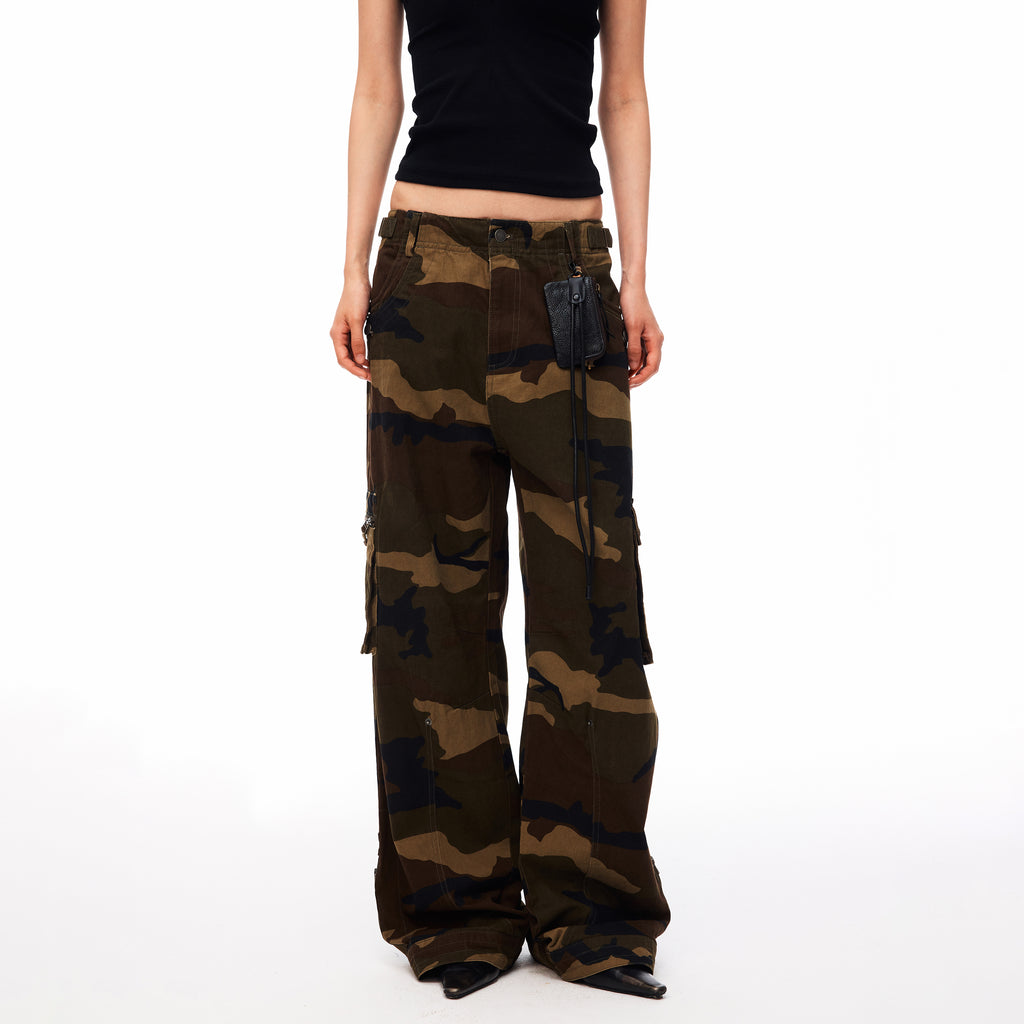 MADWITCH CAMO MULTI-POCKET BUCKLE-BACK CARGO TROUSERS #CK61026