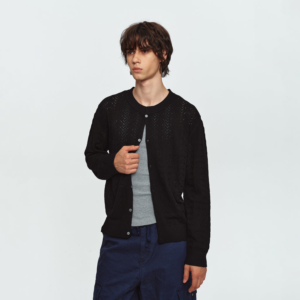 MADWITCH OPEN-KNIT JACQUARD RELAXED CARDIGAN SWEATER #MY527