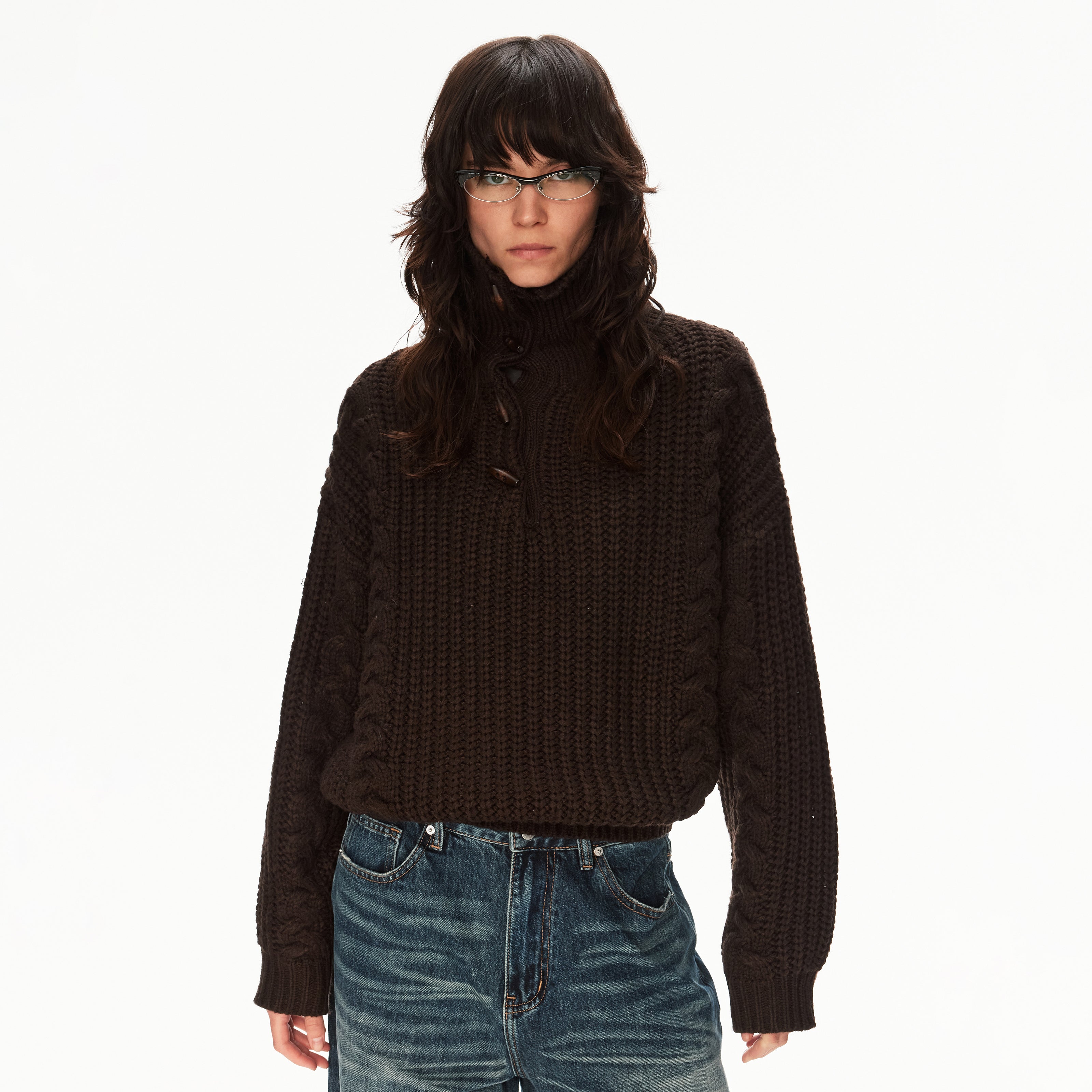 MADWITCH CABLE KNIT STAND COLLAR SWEATER #MY25612