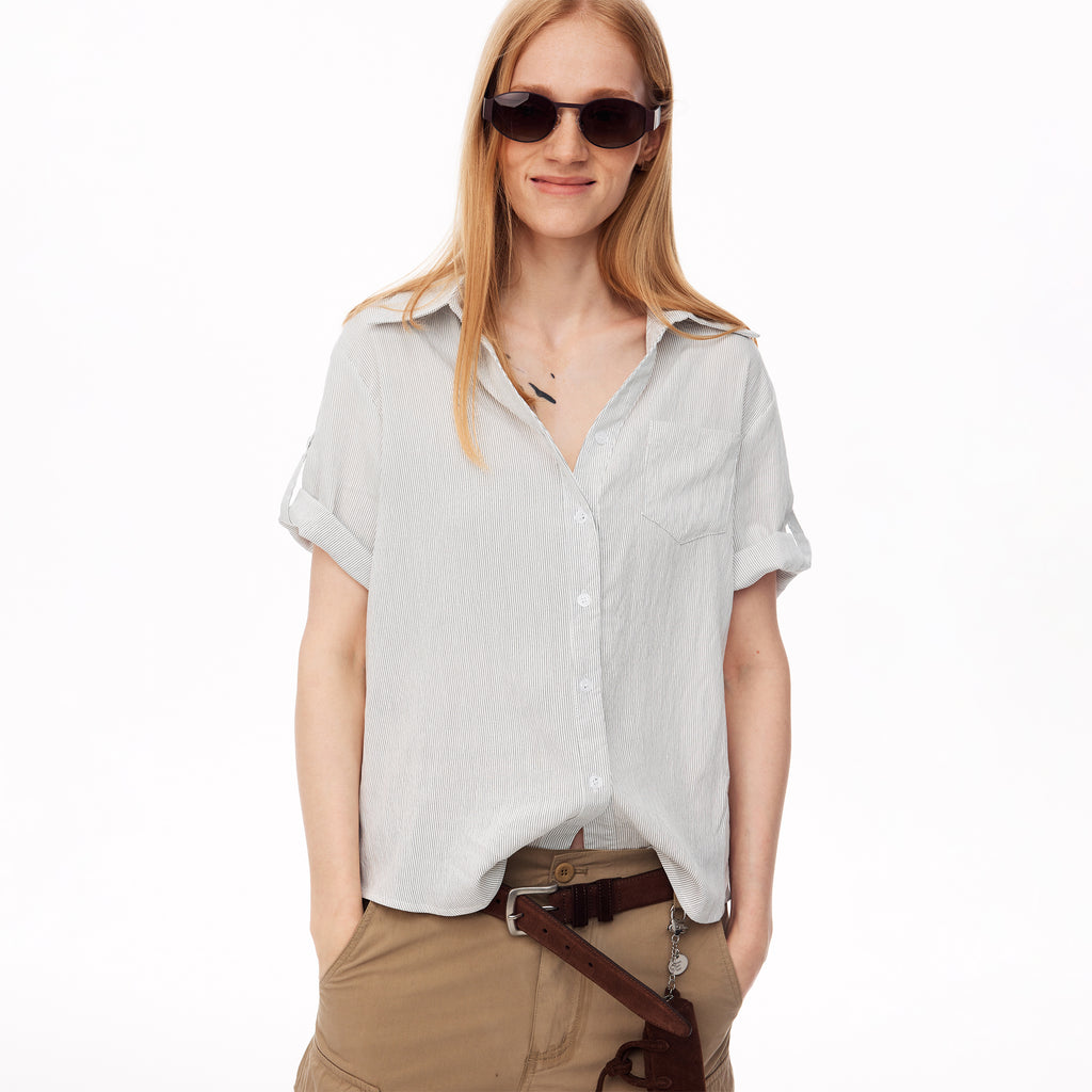 MADWITCH STRIPED TEXTURED SHORT-SLEEVE SHIRT #G26468