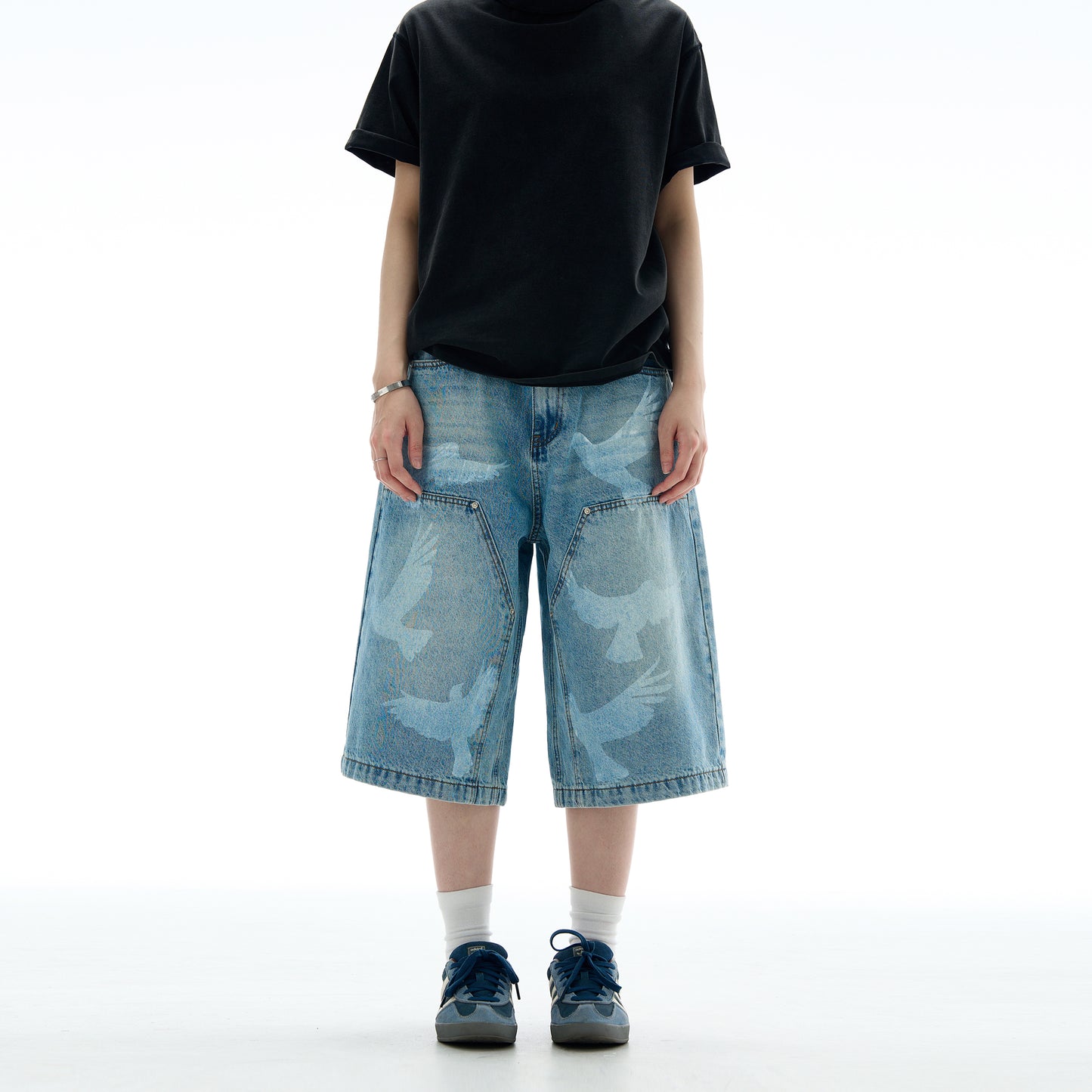 MADWITCH VINTAGE PRINTED CROPPED DENIM PANTS #L533