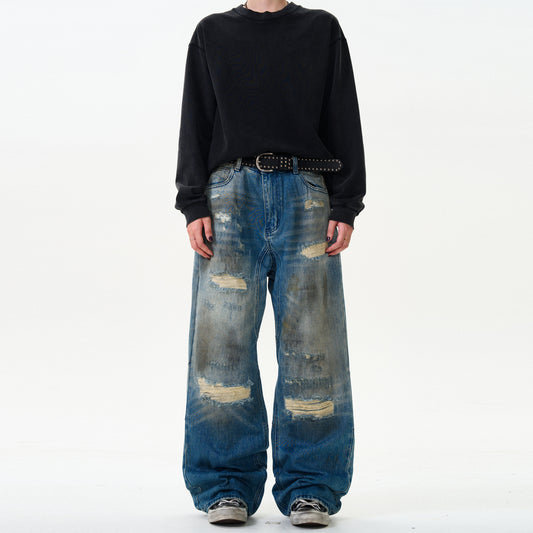 MADWITCH VINTAGE DISTRESSED SPRAY-WASHED JEANS #K5357