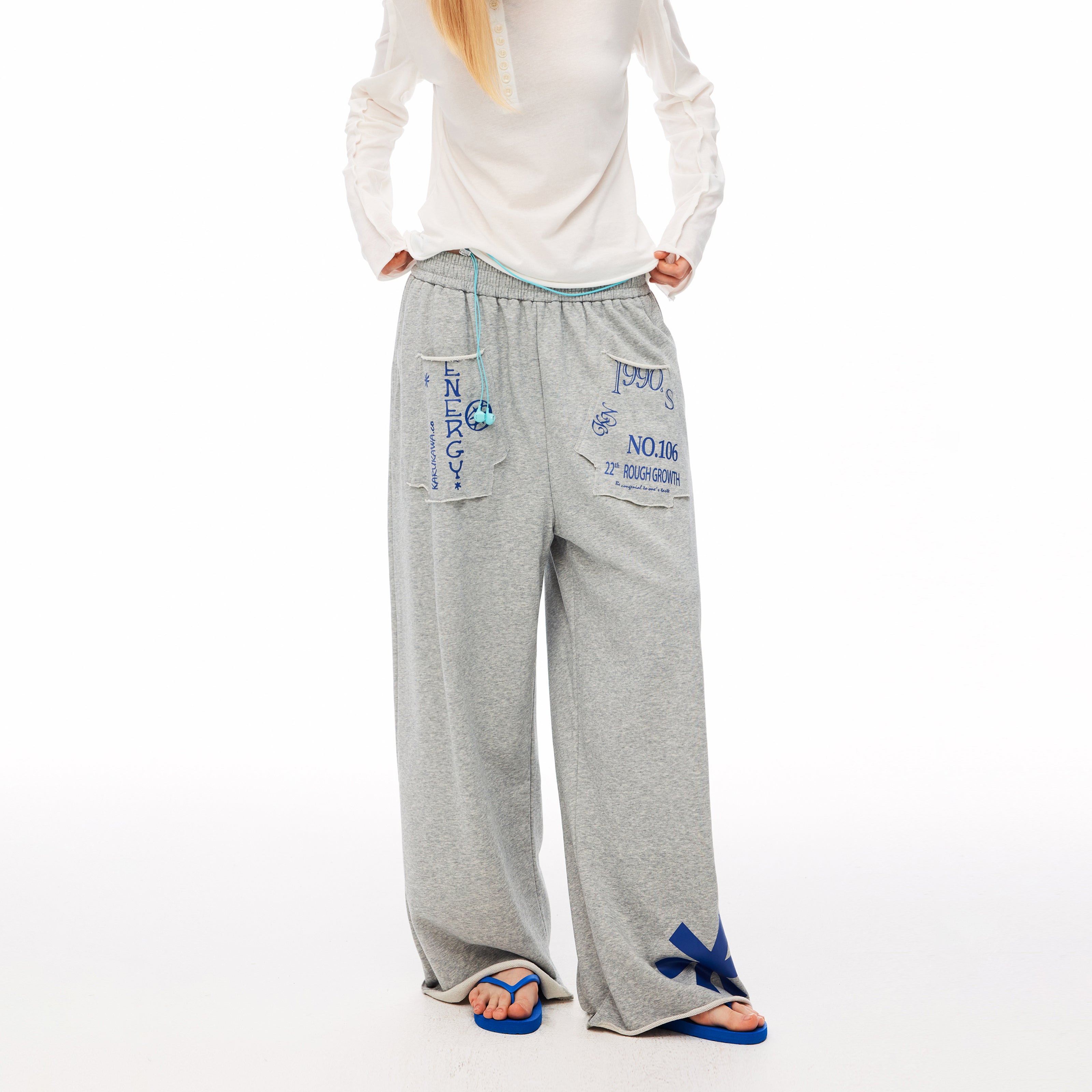 MADWITCH VINTAGE GRAPHIC DISTRESSED WIDE-LEG SWEATPANTS #CK61086