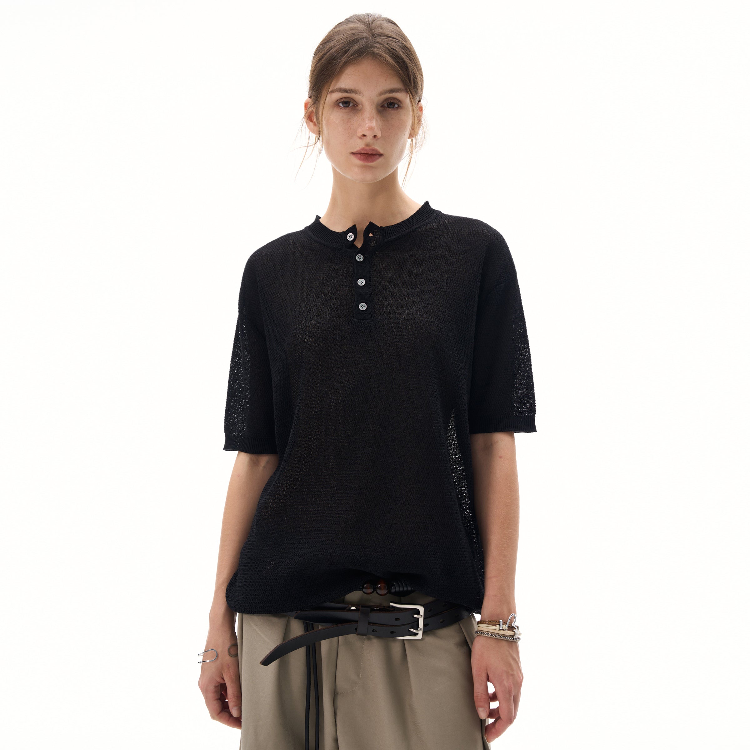 MADWITCH LACE KNIT SHORT SLEEVE TOP #M367