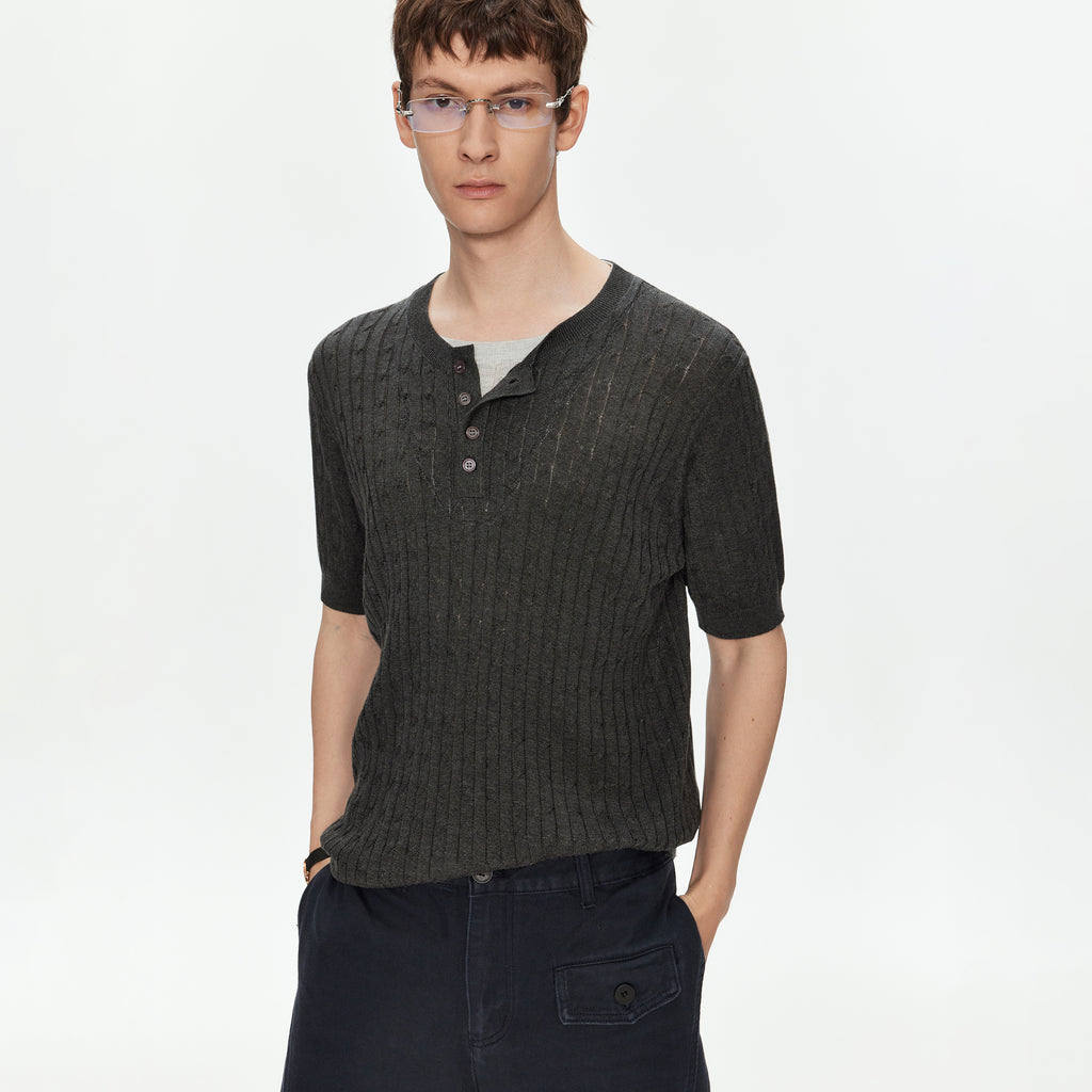 MADWITCH VINTAGE LYOCELL HENLEY KNIT SHIRT #AW26817
