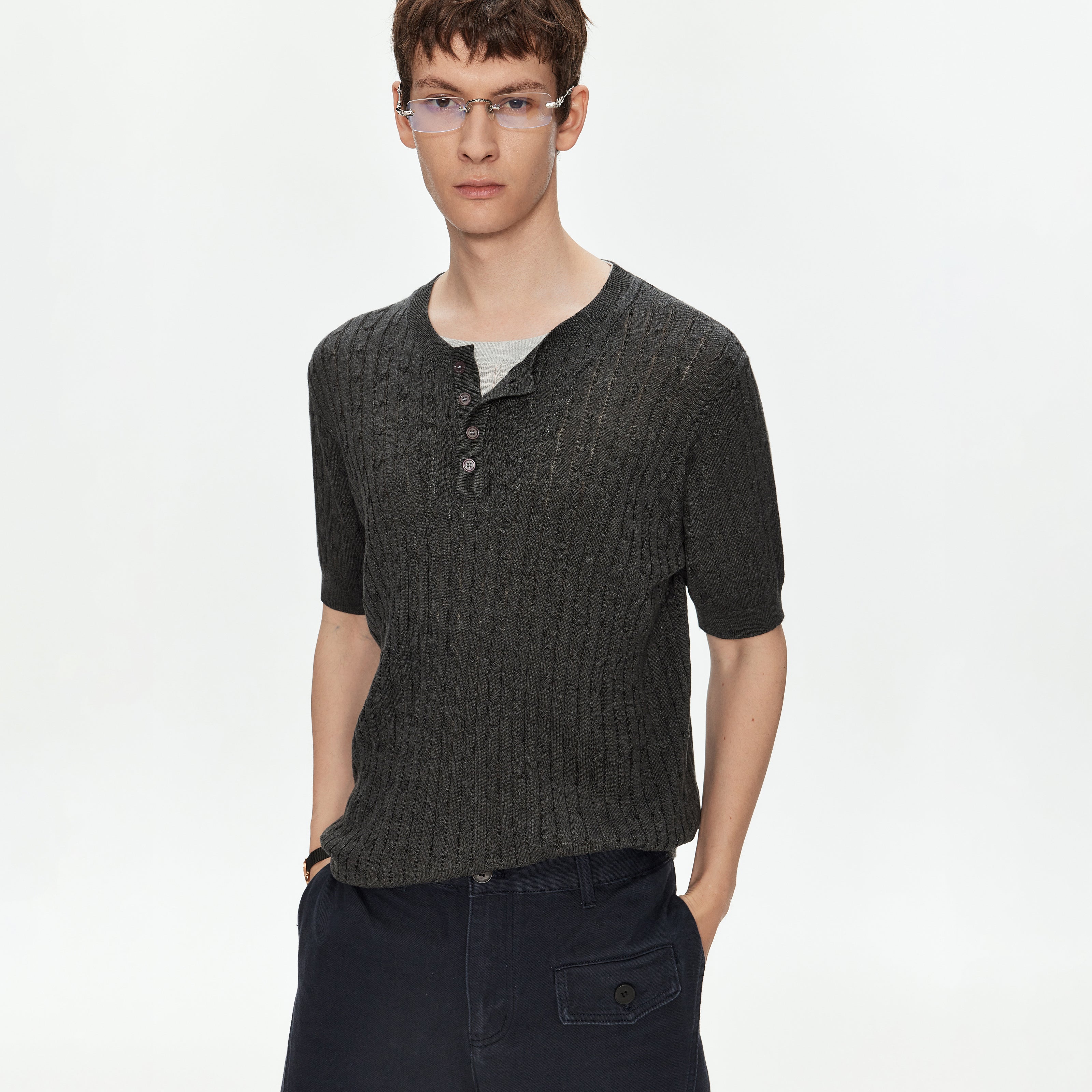 MADWITCH VINTAGE LYOCELL HENLEY KNIT SHIRT #AW26817