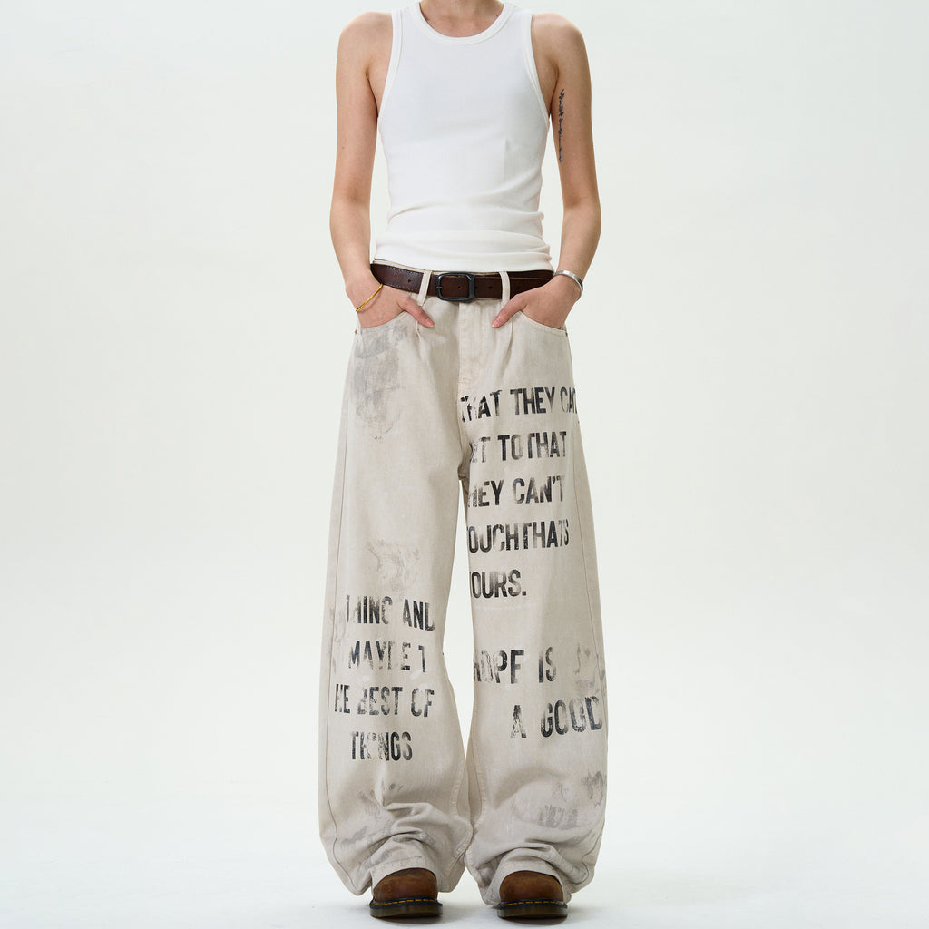 MADWITCH LETTER GRAFFITI DENIM PANTS #D1671