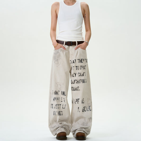 MADWITCH LETTER GRAFFITI DENIM PANTS #D1671