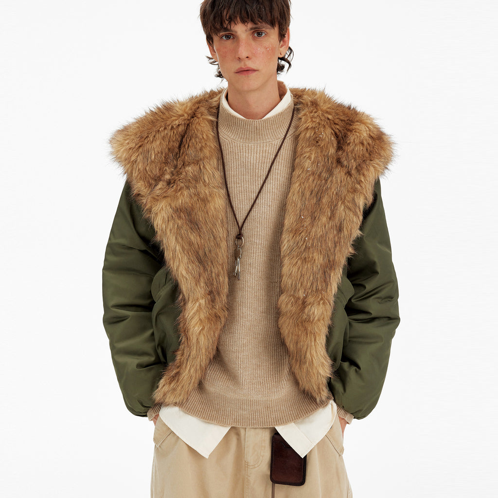MADWITCH FAUX FUR COLLAR PUFFER JACKET #BM334