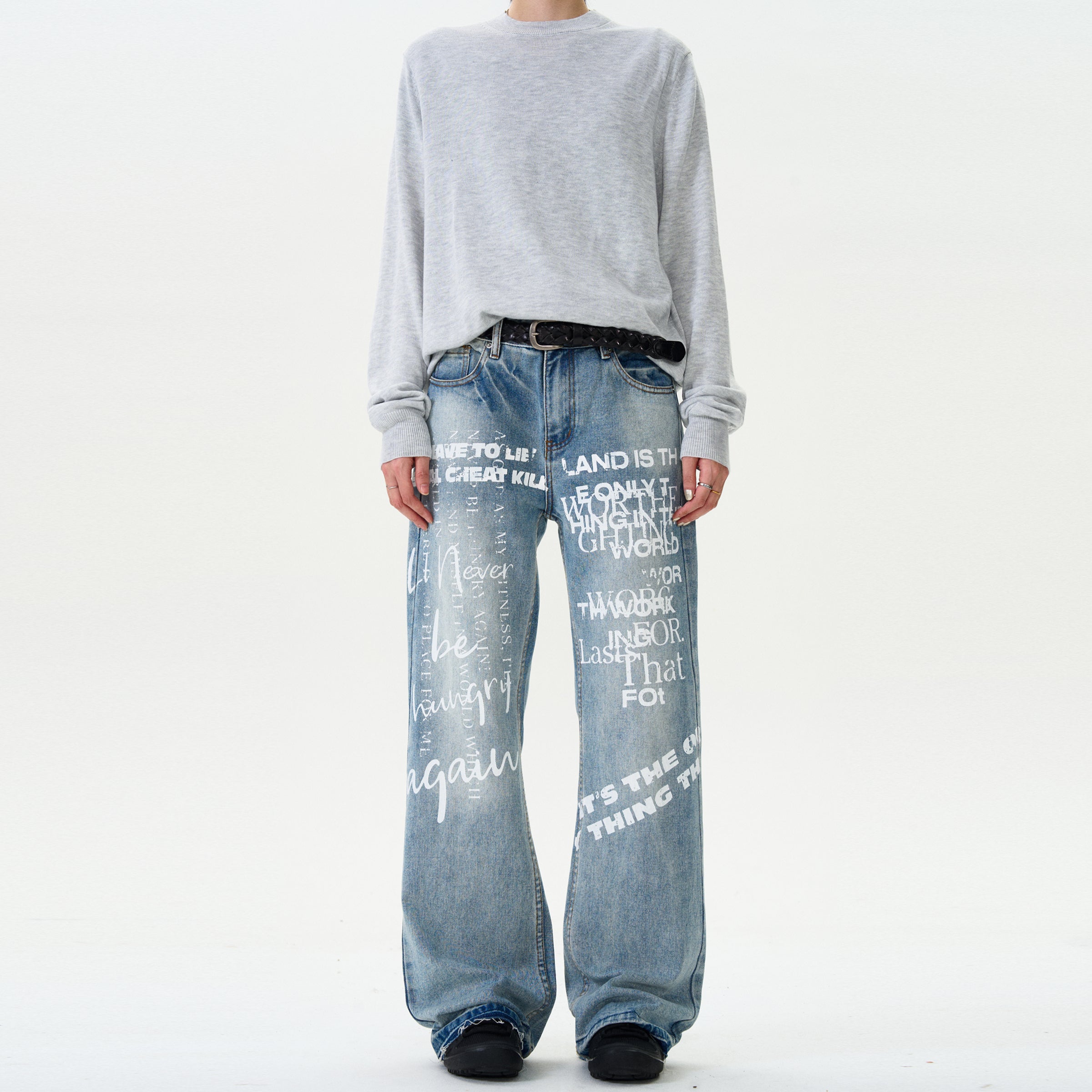 MADWITCH LETTER PRINT DENIM PANTS #G6482