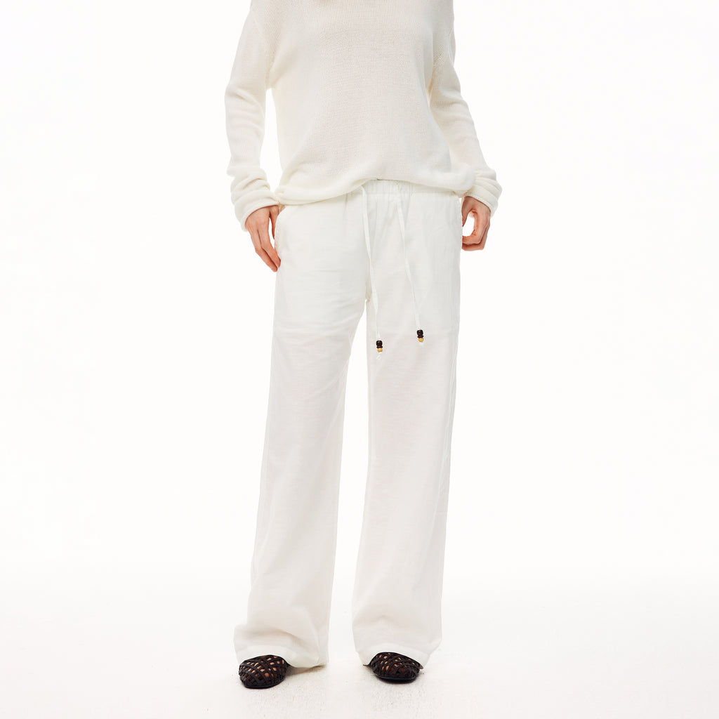 MADWITCH SLOUCHY LINEN-BLEND DRAWSTRING WIDE-LEG PANTS #CN61060