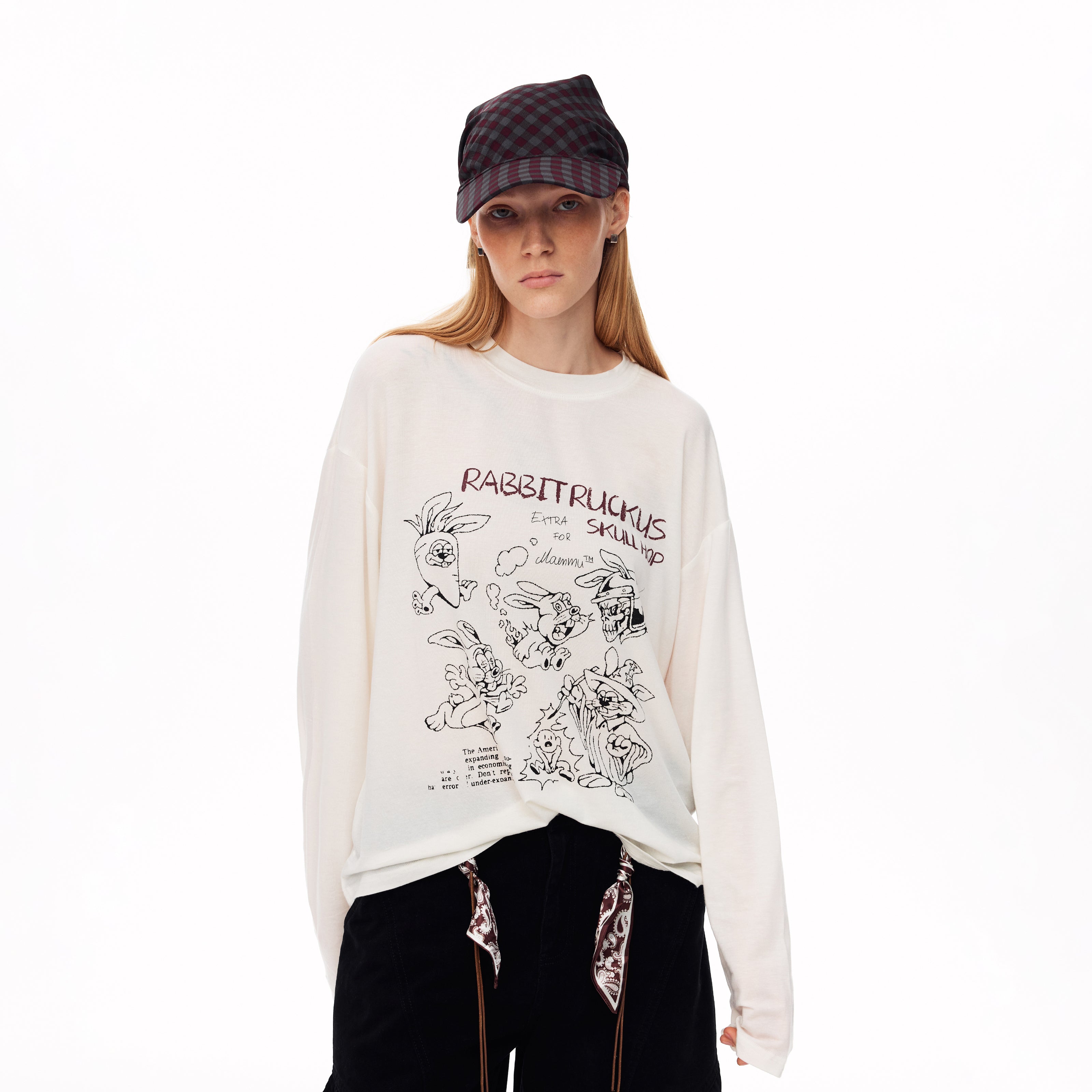 MADWITCH LOOSE RABBIT-PRINT LYOCELL LONG-SLEEVE T-SHIRT #N2191